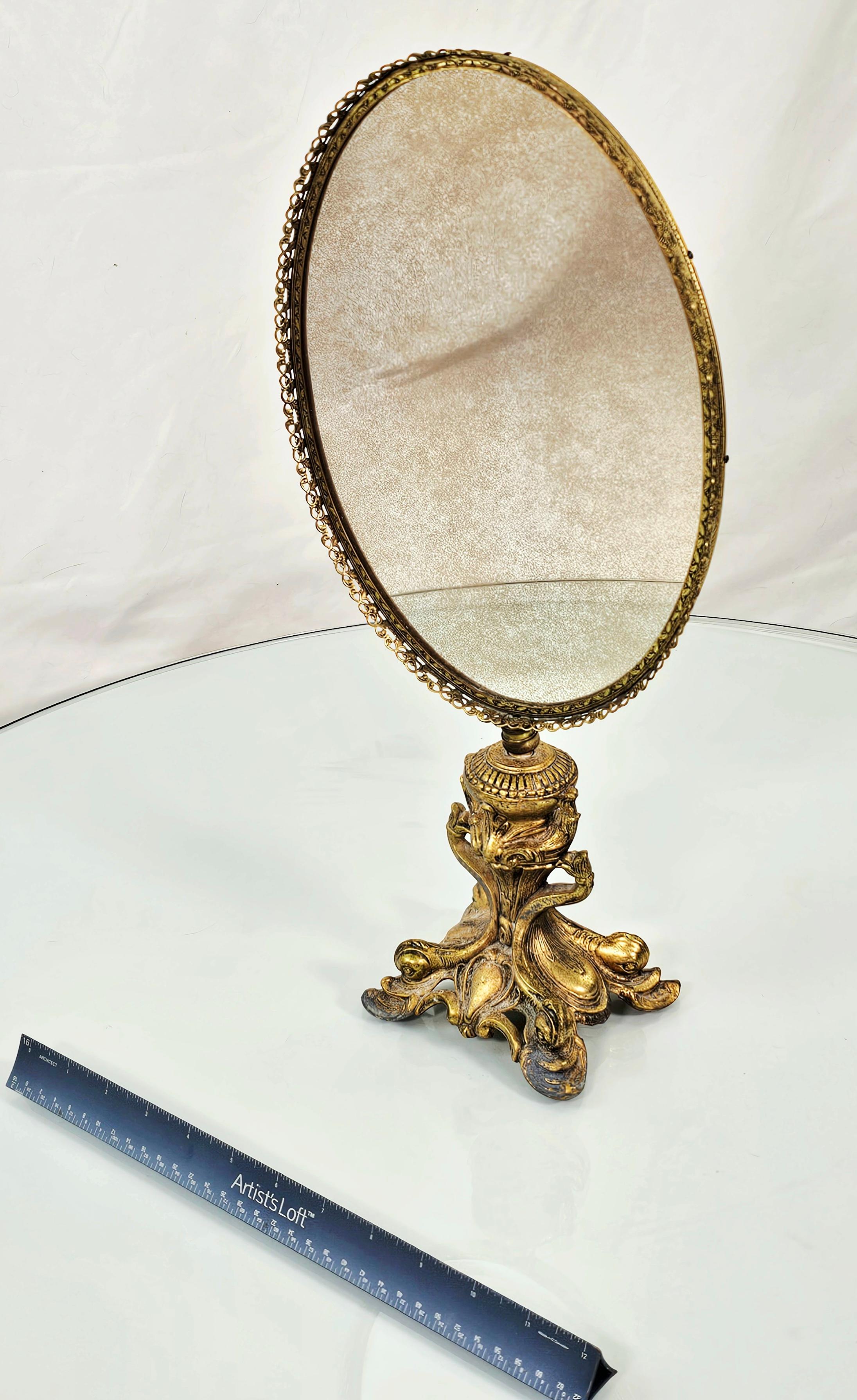 Mid Century Gold Plated Brass Vanity Table Mirror For Sale 3