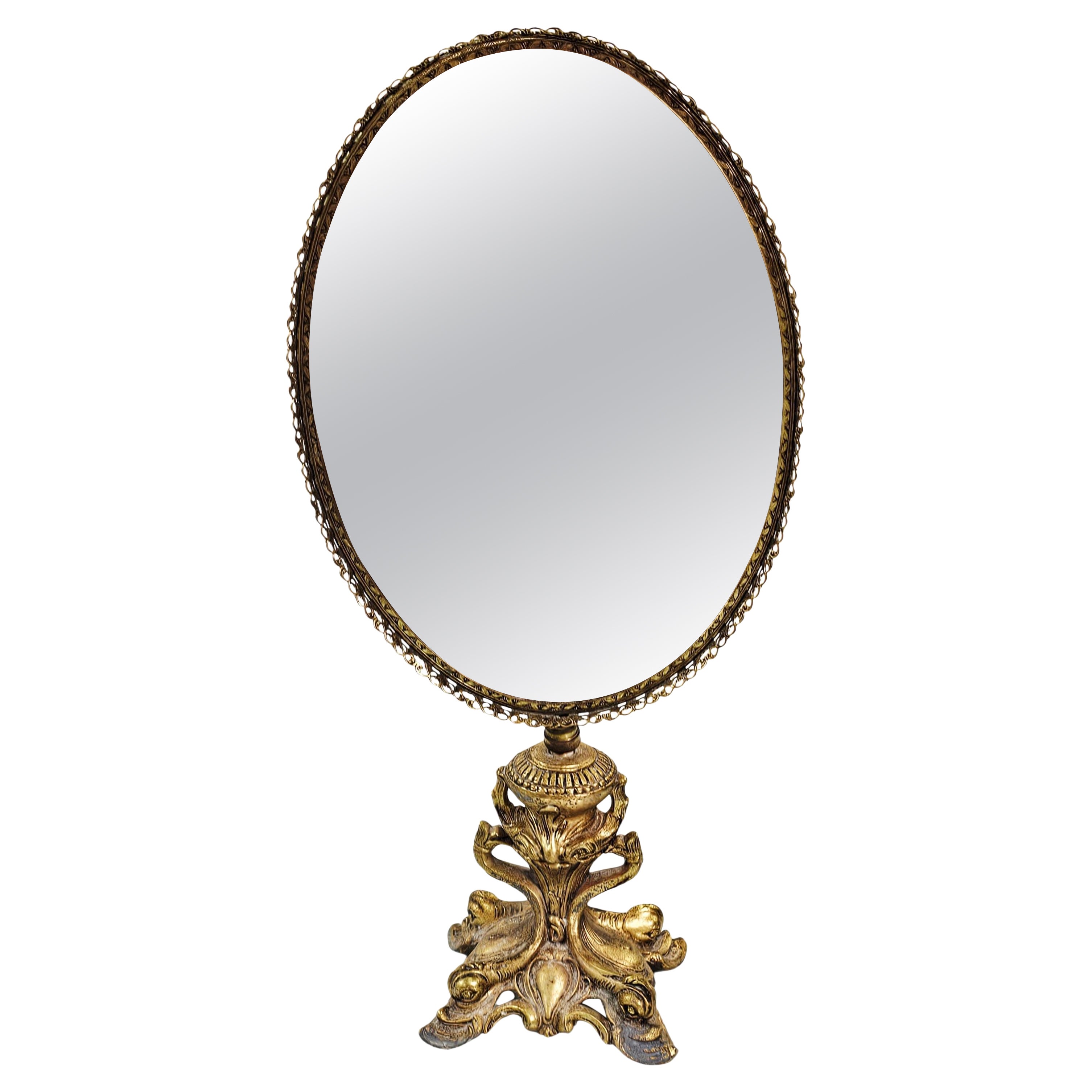 Mid Century Gold Plated Brass Vanity Table Mirror For Sale