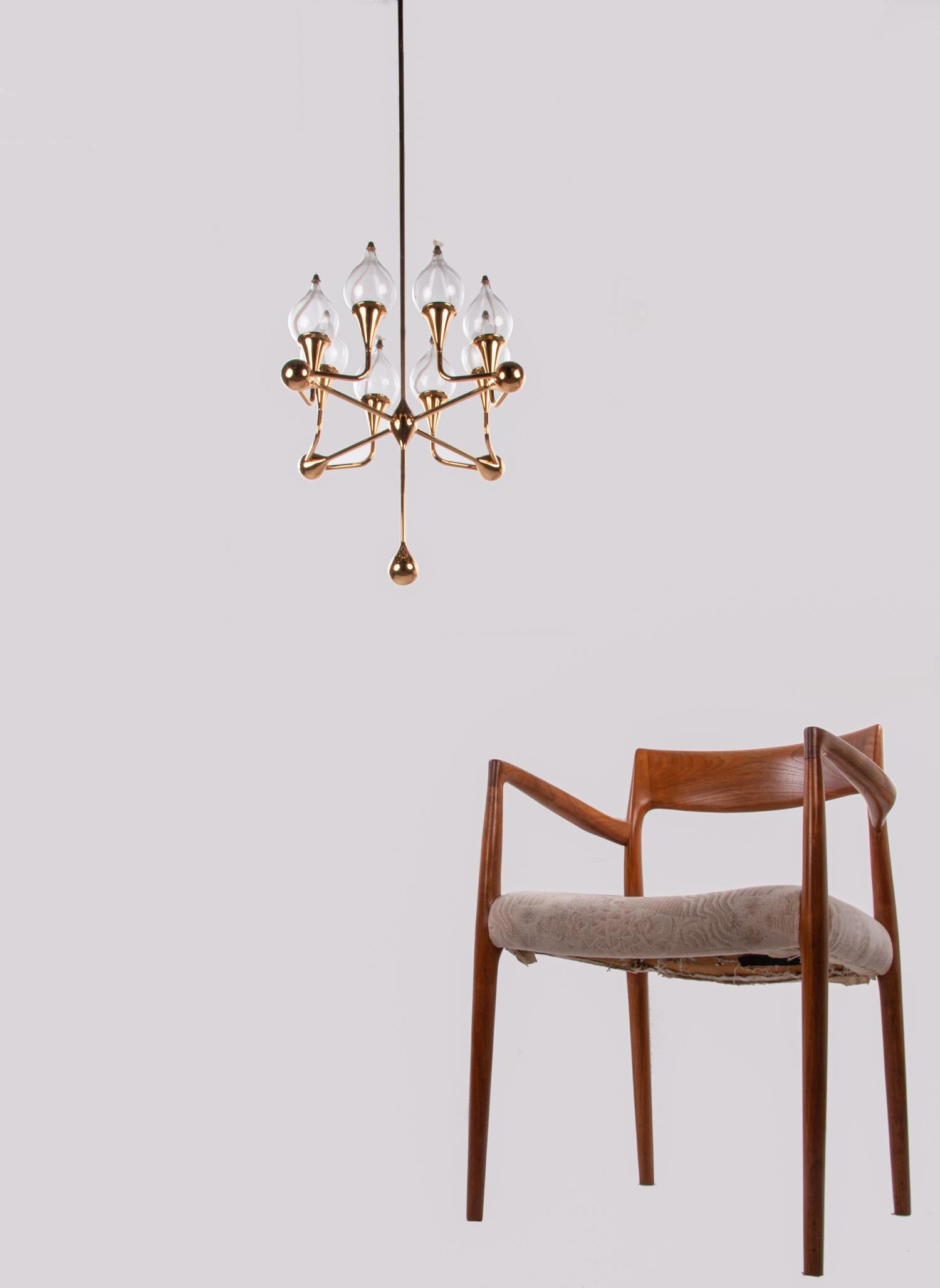 Mid-Century moderno Lampadario a candelabro a olio placcato oro di Freddie Andersen, metà del secolo scorso in vendita