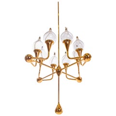 Mid-Century Gold Plated Oil Candelabra Chandelier by Freddie Andersen, 1970s