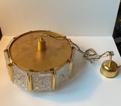 Mid-century Gold Plated Orrefors Crystal Pendant Ceiling Lamp by Carl Fagerlund
