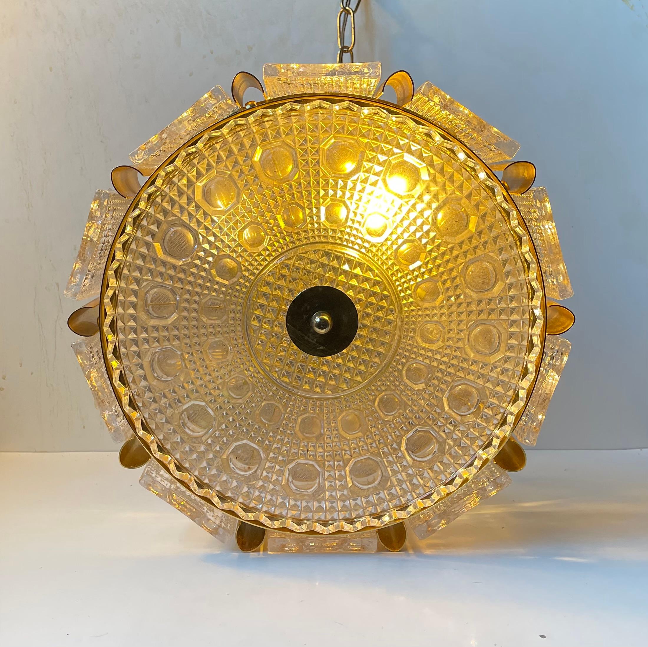 Mid-century Gold Plated Orrefors Crystal Pendant Ceiling Lamp by Carl Fagerlund For Sale 1