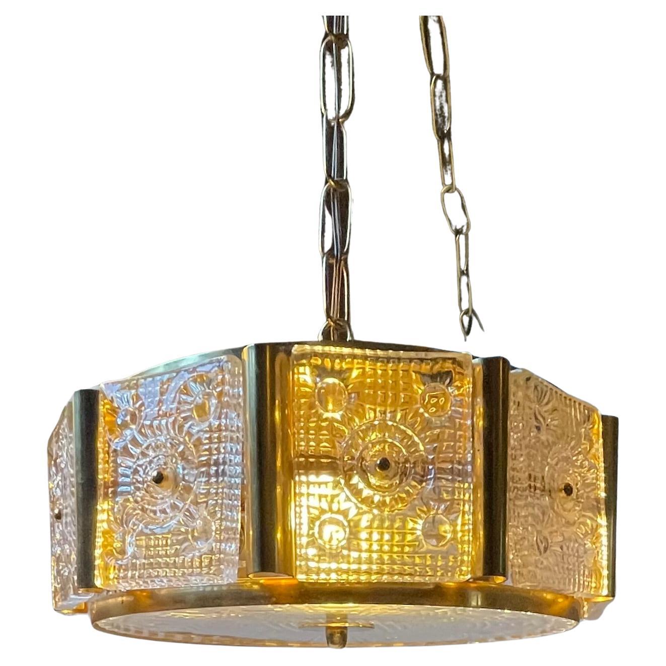 Mid-century Gold Plated Orrefors Crystal Pendant Ceiling Lamp by Carl Fagerlund For Sale 2