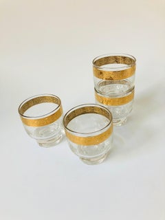 Mid-Century Gold Rimmed Whiskey Glasses, Set of 4
