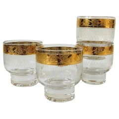 Mid-Century Gold Rimmed Whiskey Glasses, Set of 4