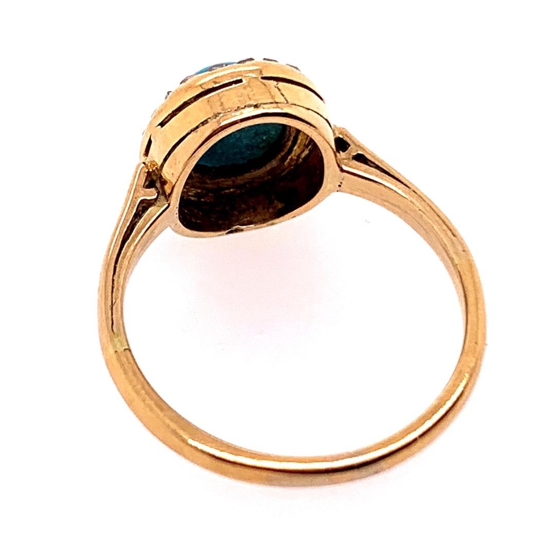 Midcentury Gold Ring Natural Persian Turquoise and Old Mine Diamond, circa 1950 For Sale 3