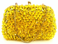 Mid-Century Gold Sequin & Hanging Bead Evening Bag By Walborg-Hong Kong
