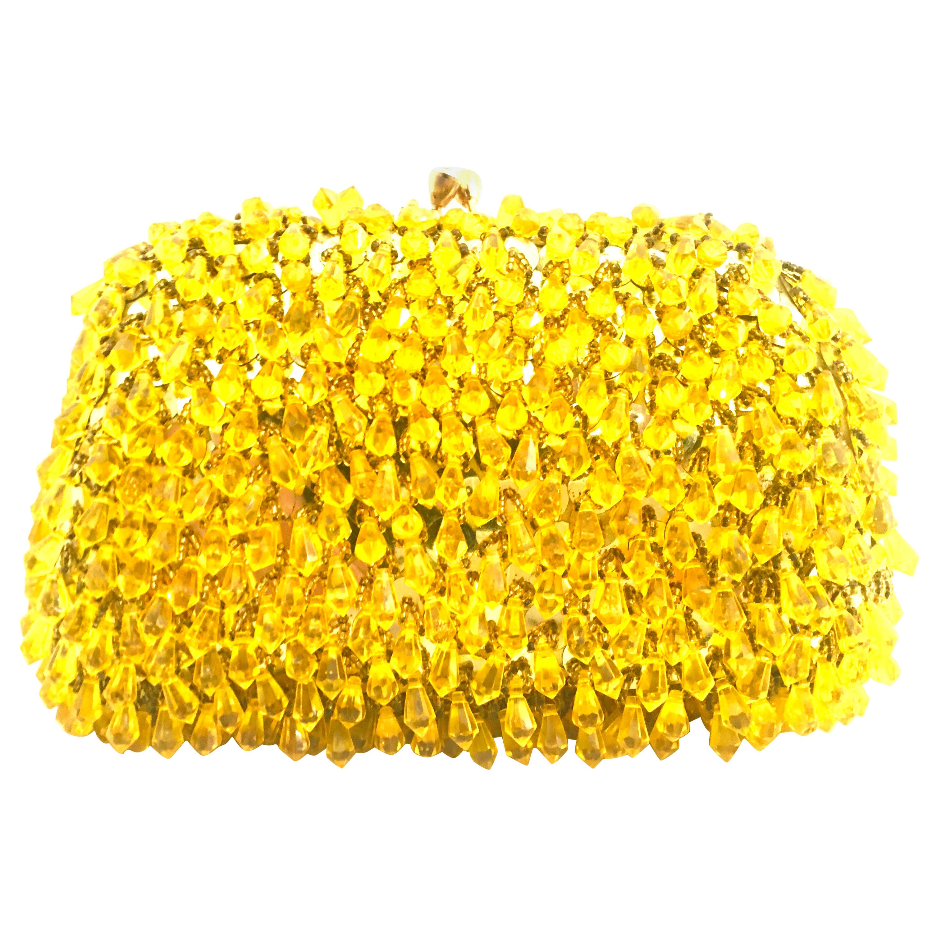 Mid-Century Gold Sequin & Hanging Bead Evening Bag By Walborg-Hong Kong