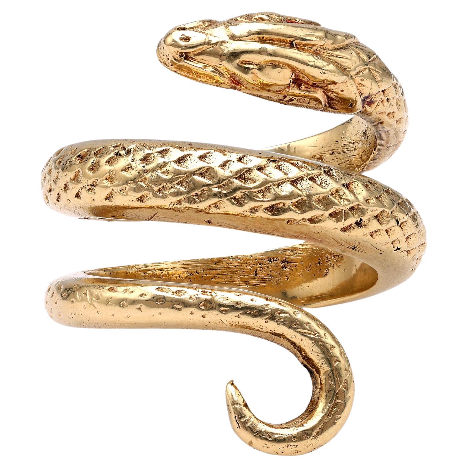 Mid-Century Gold Snake Ring For Sale