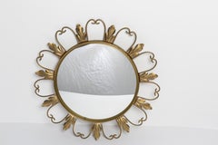 Mid Century Gold Sunburst Mirror, Metal, Belgium, 1960s