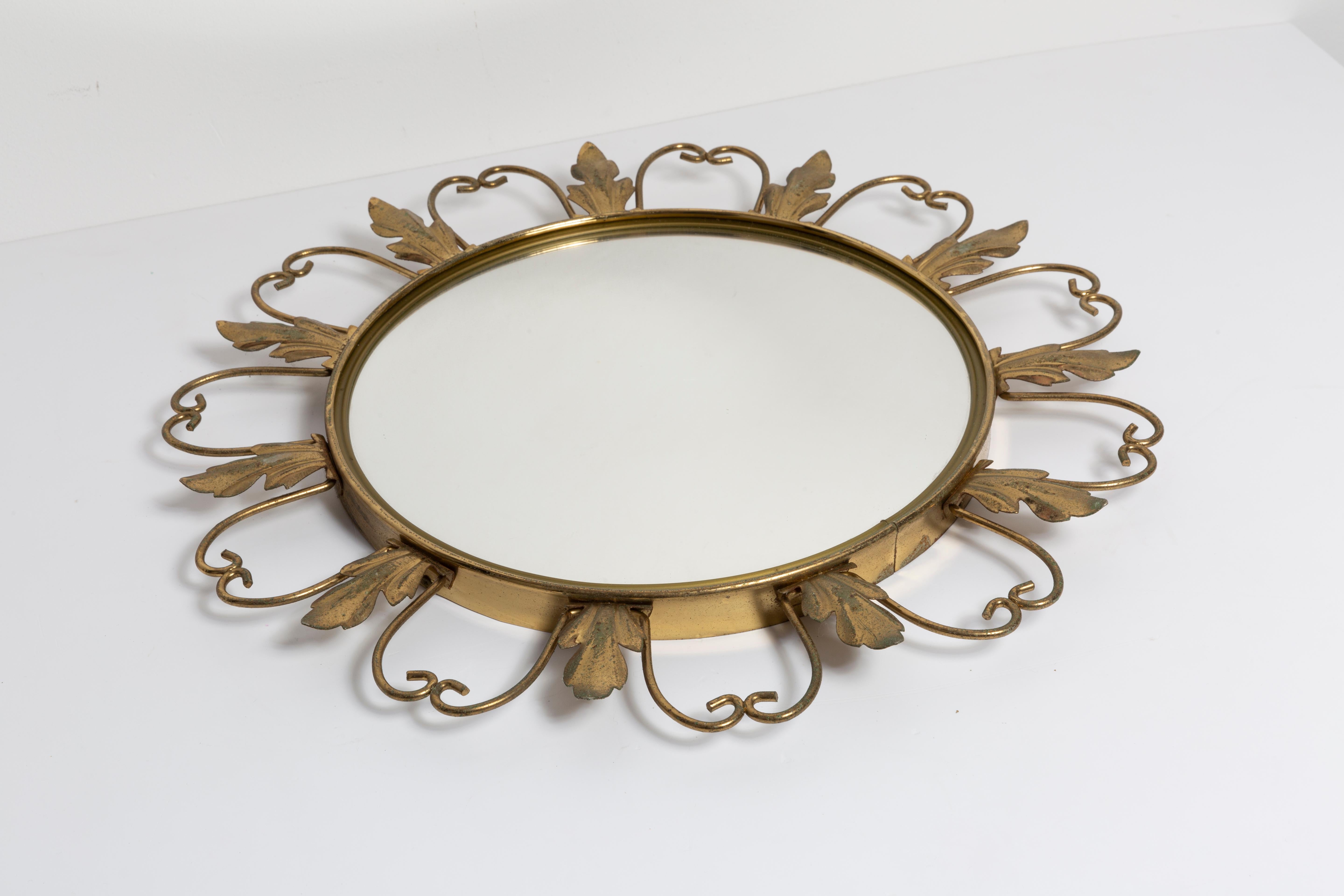 Mid-Century Modern Mid Century Gold Sunburst Mirror, Metal, Belgium, 1960s For Sale