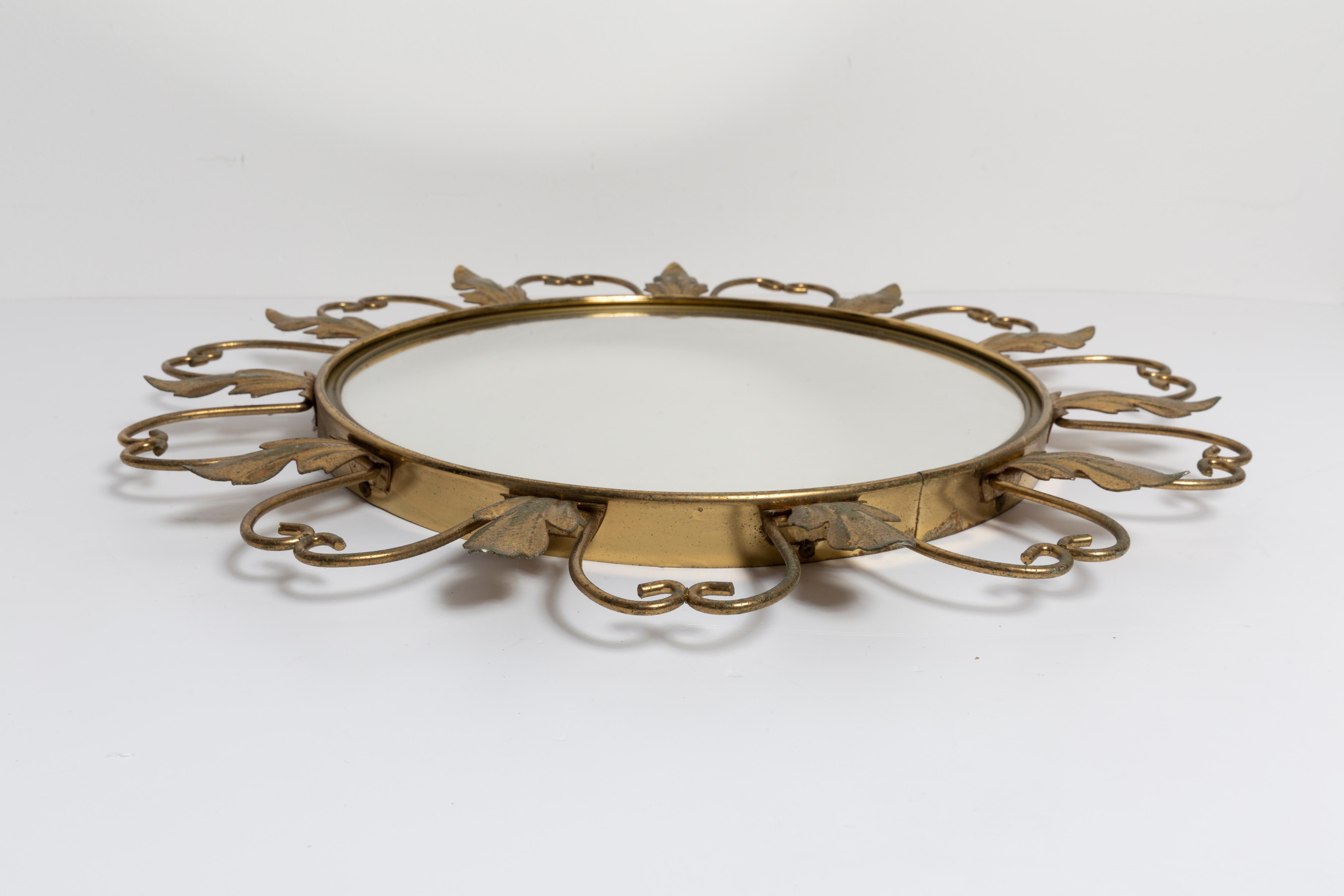 Belgian Mid Century Gold Sunburst Mirror, Metal, Belgium, 1960s For Sale
