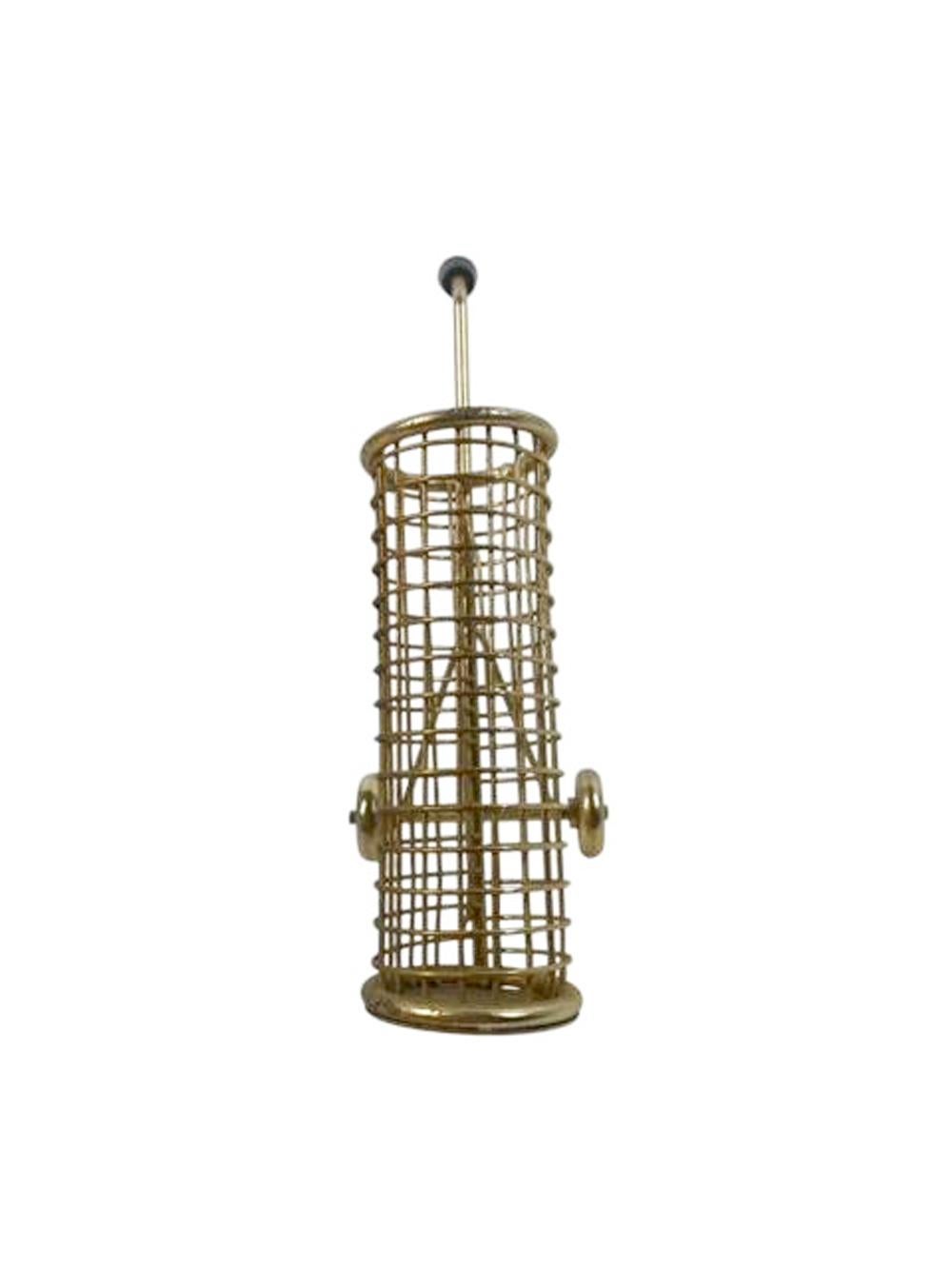 Mid-Century Modern Mid-Century Gold-Tone Golf Club Swizzle Sticks in Wire Mesh Golf Bag Stand