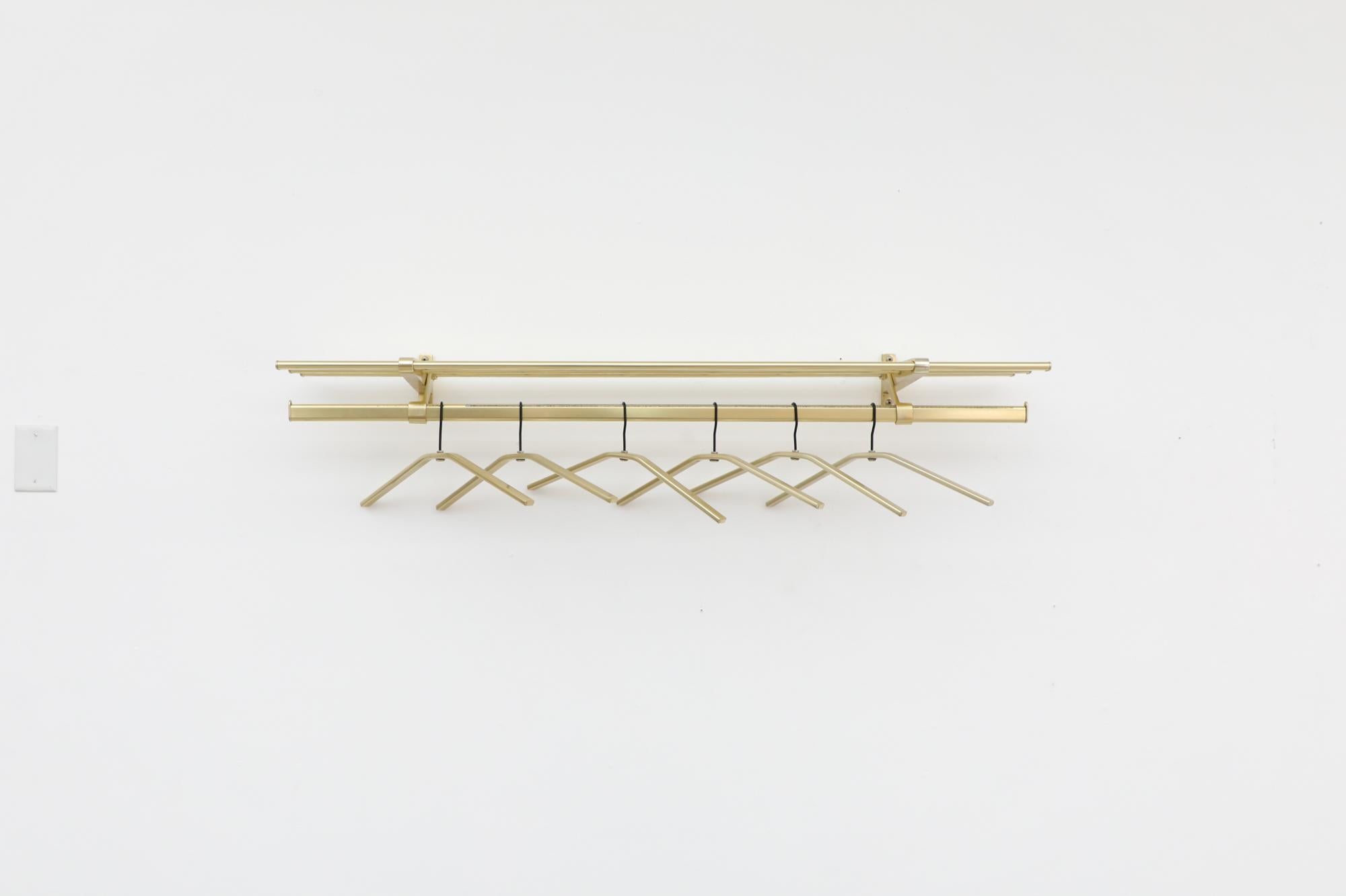 Mid-Century Modern Mid-Century Gold Toned Coat Rack with Hangers For Sale