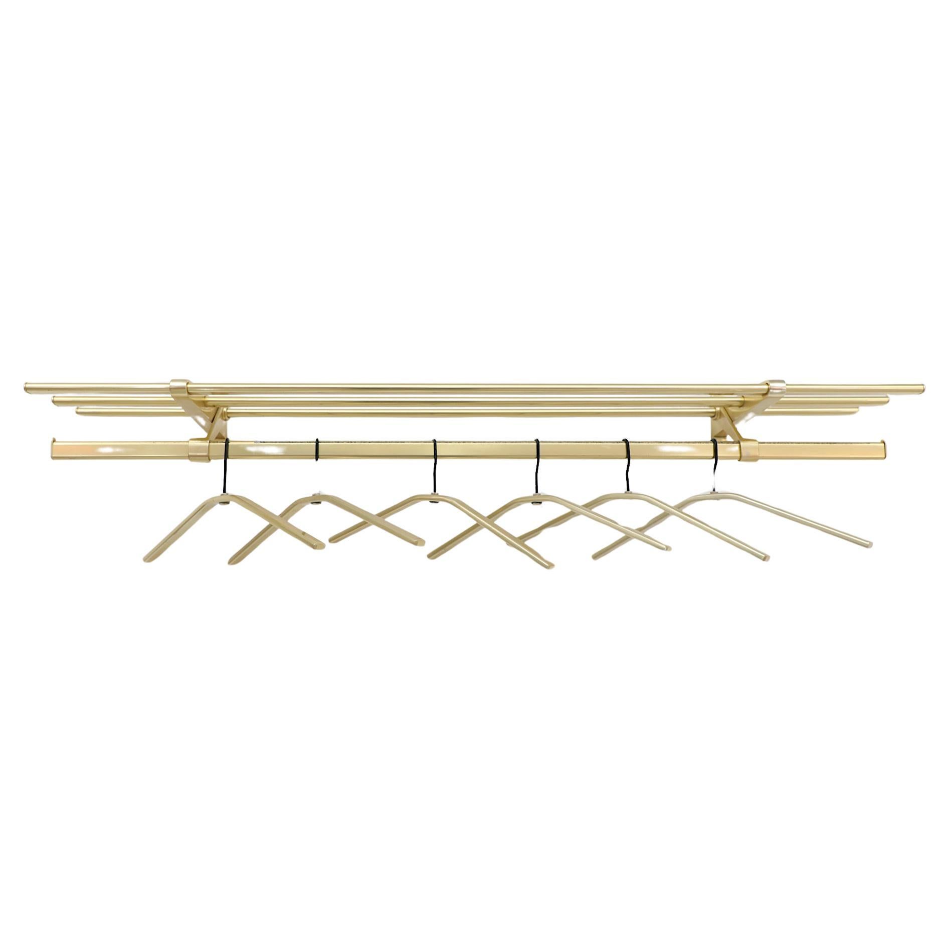 Mid-Century Gold Toned Coat Rack with Hangers For Sale