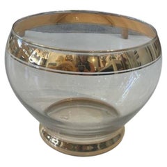 Retro Mid-Century Gold-Trimmed Decorative Glass Bowl