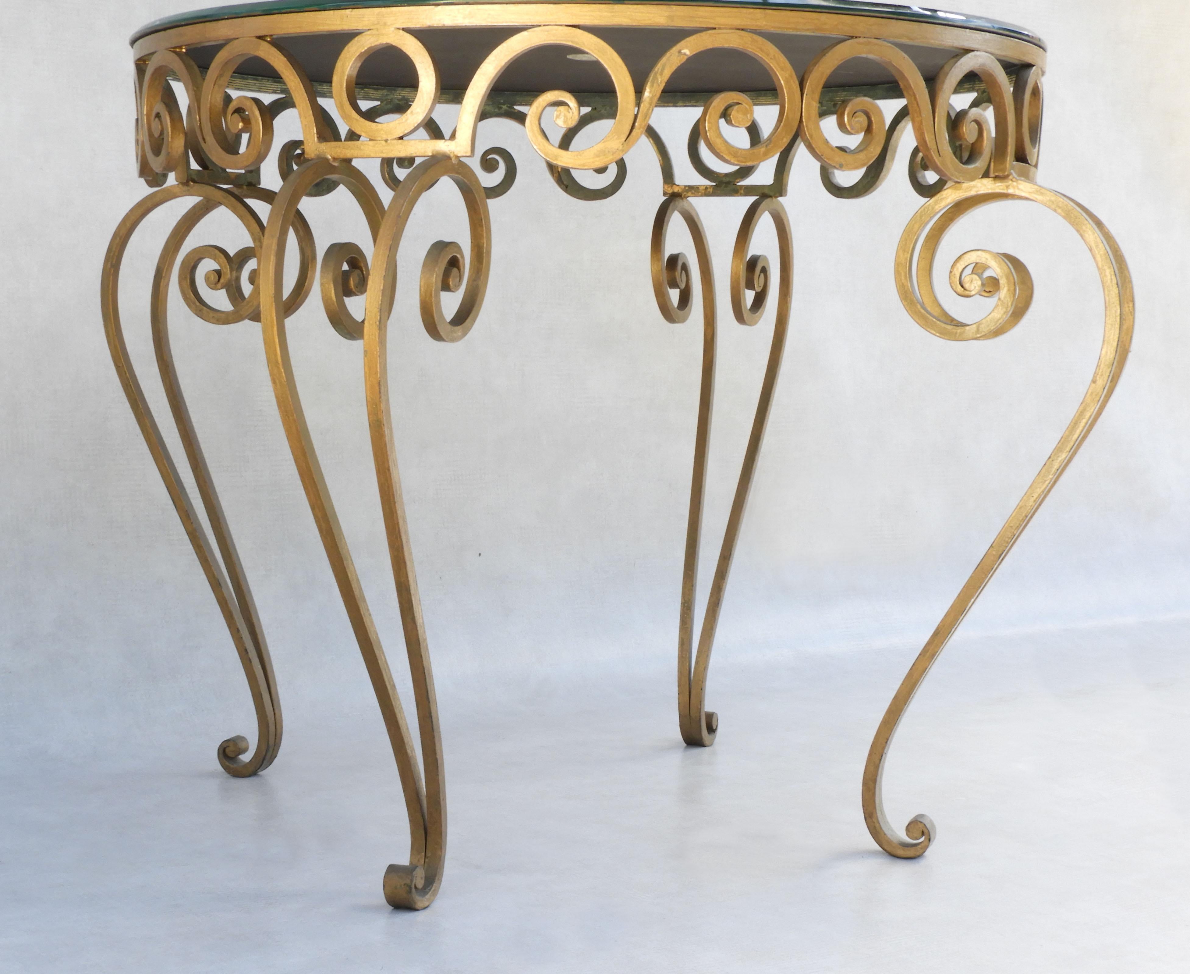 Mid Century Gold Wrought Iron and Mirror Top Table C1950 France In Good Condition For Sale In Trensacq, FR