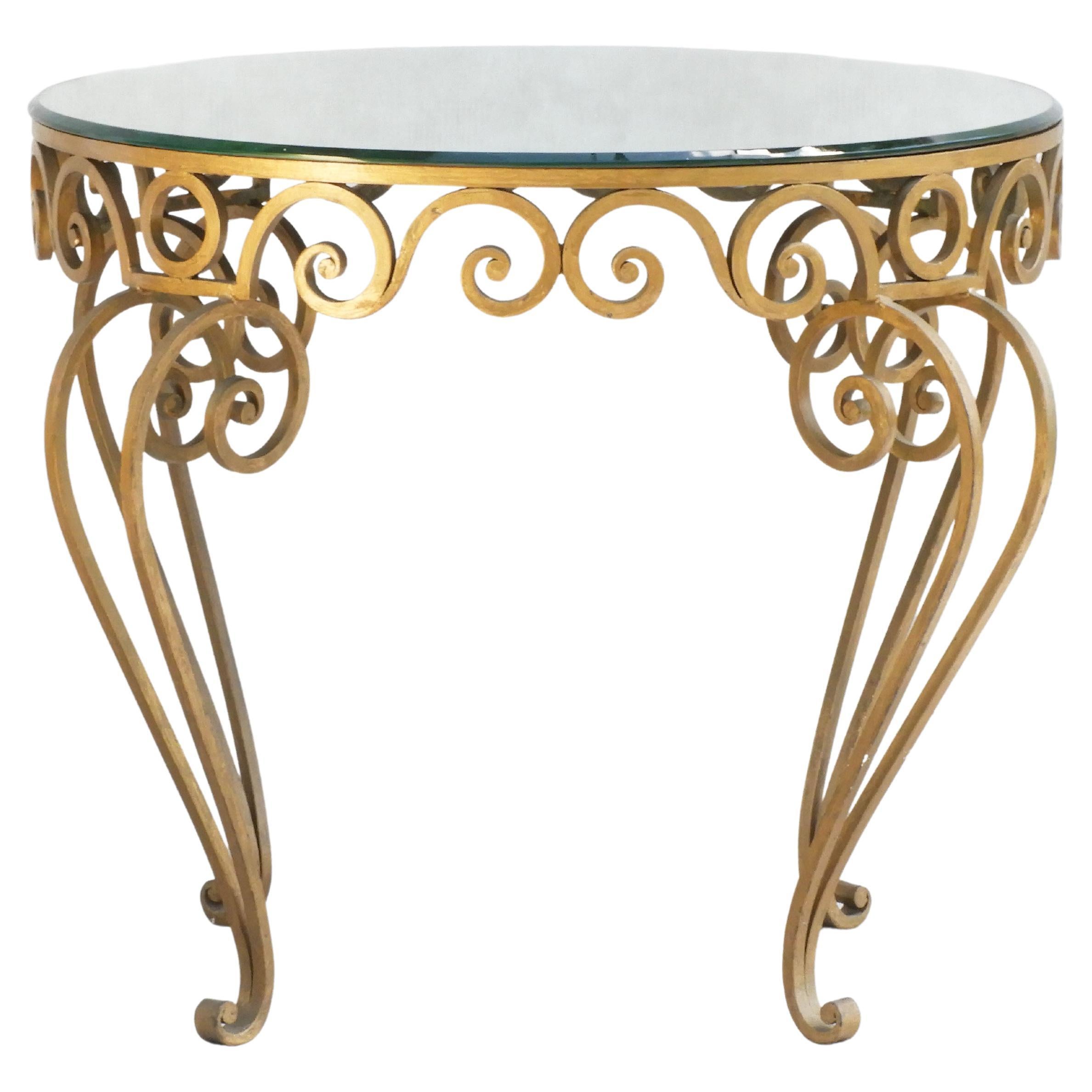 Wrought Iron Coffee Table in Gold Leaf and Mirrored Top, France, circa