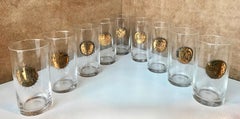 Midcentury Gold Zodiacal Characters  S/8 Glasses , Italy 1960s