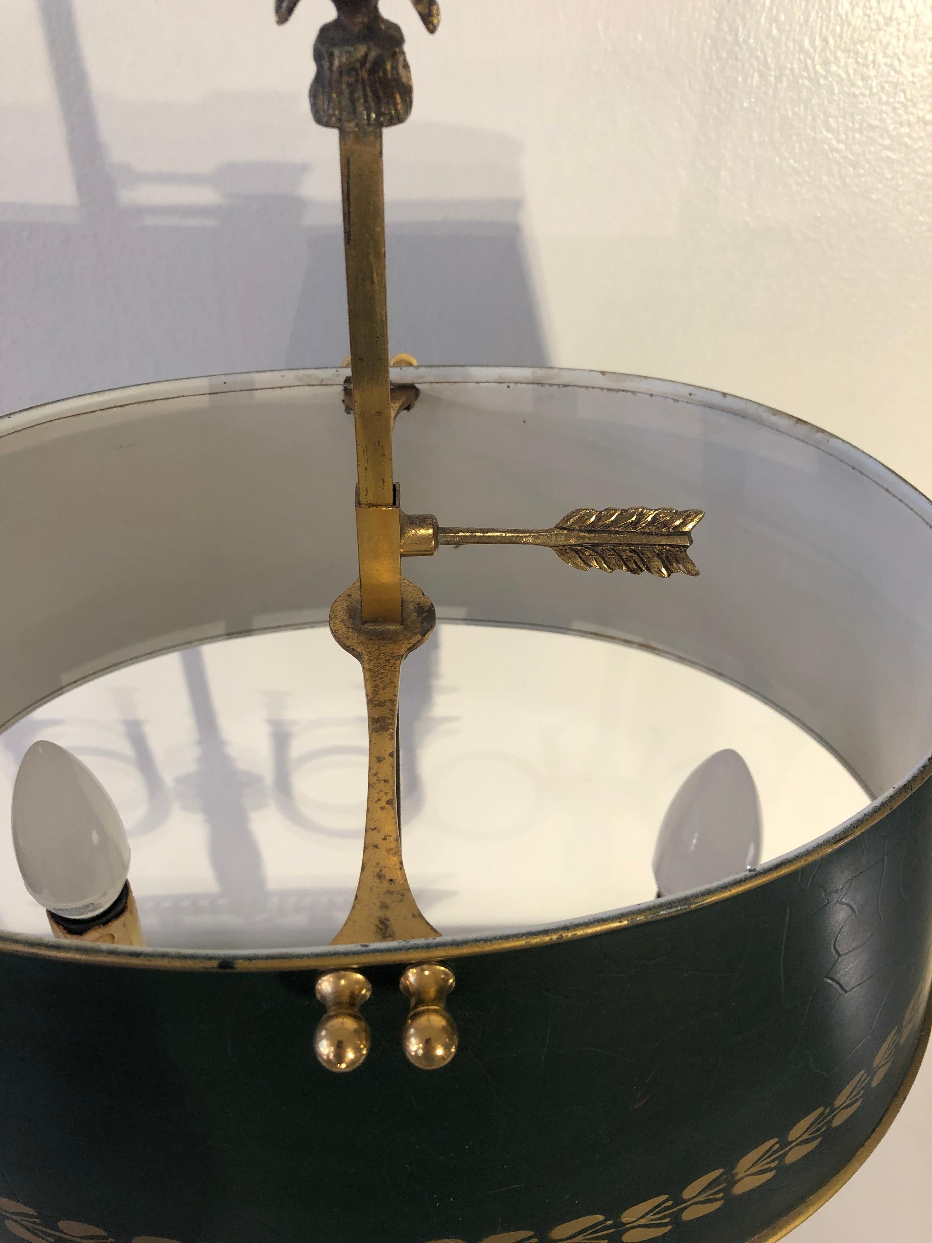 Mid Century Golden Bronze and Metal Dark Green Lamp-Shade Bouillotte Lamp 1