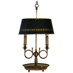 Mid Century Golden Bronze and Metal Dark Green Lamp-Shade Bouillotte Lamp