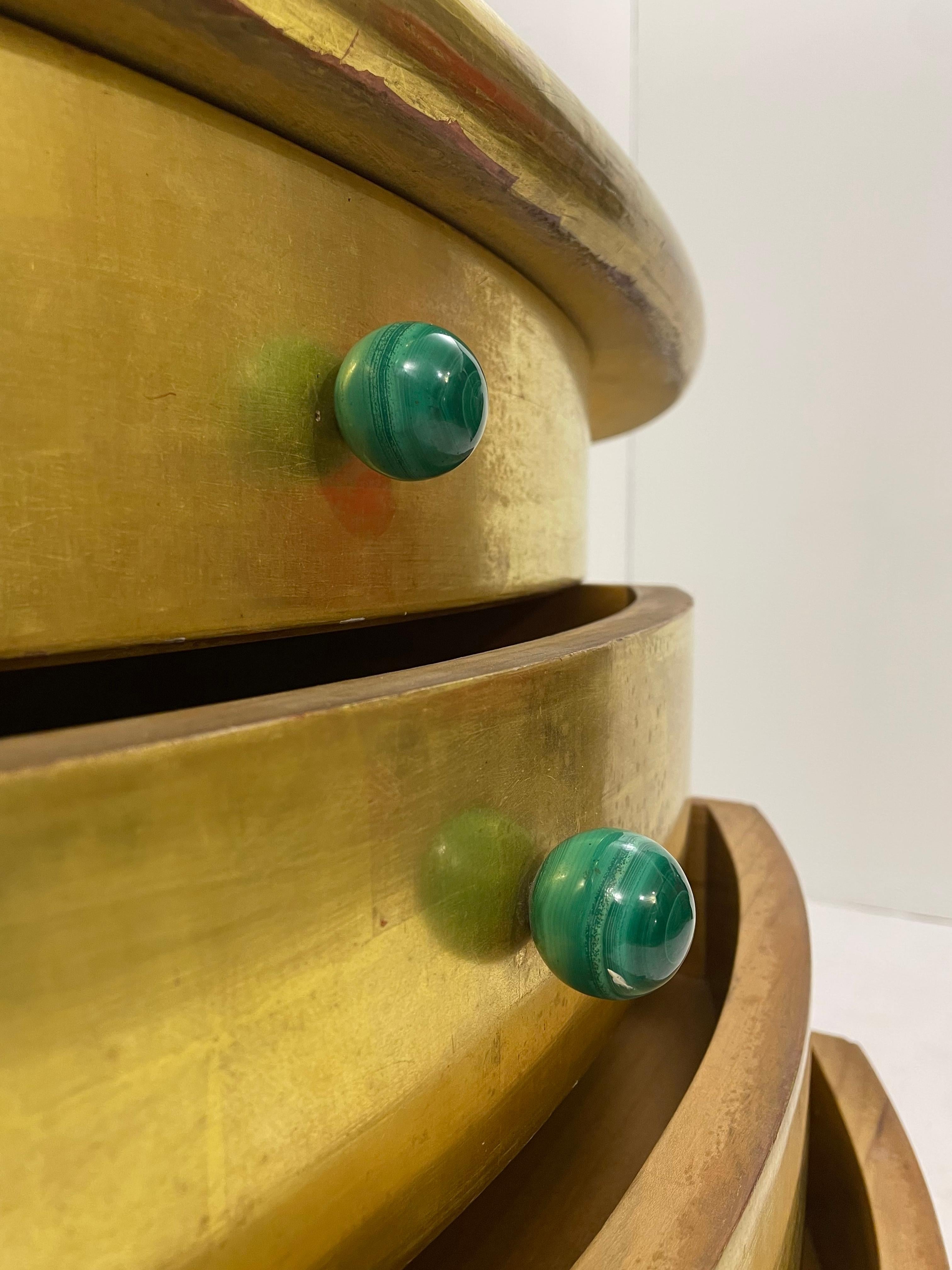 Mid-Century Golden Leaves and Malachite Cuffs Demi-Lune Console with Drawers  For Sale 5