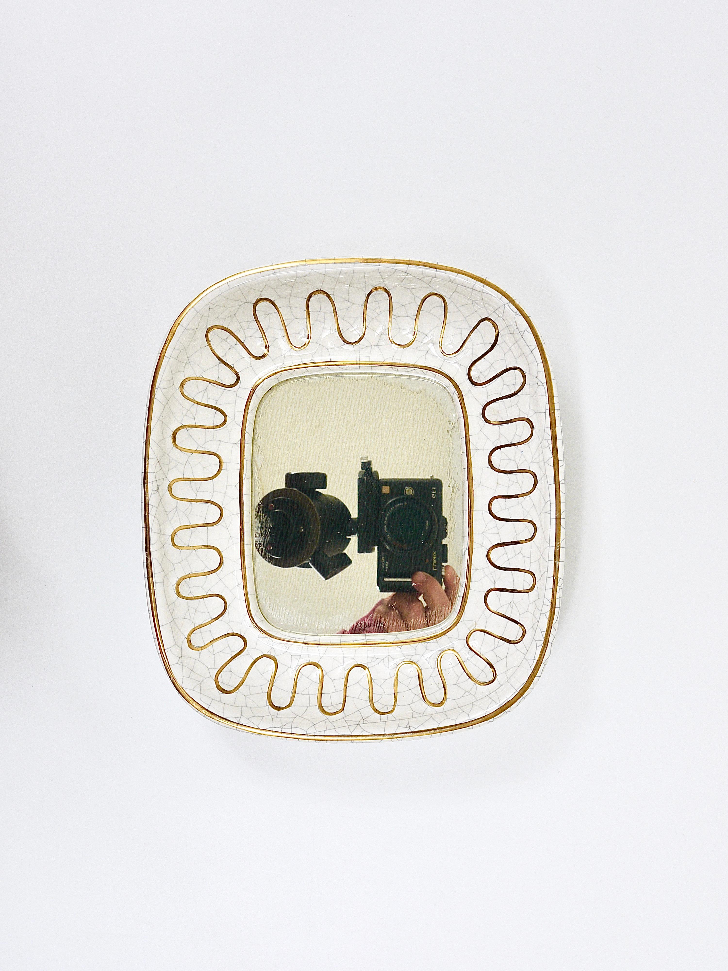 Mid-Century Modern Mid-Century Golden Loop Craquelé Terracotta Wall Mirror, Gmundner Keramik, 1950s