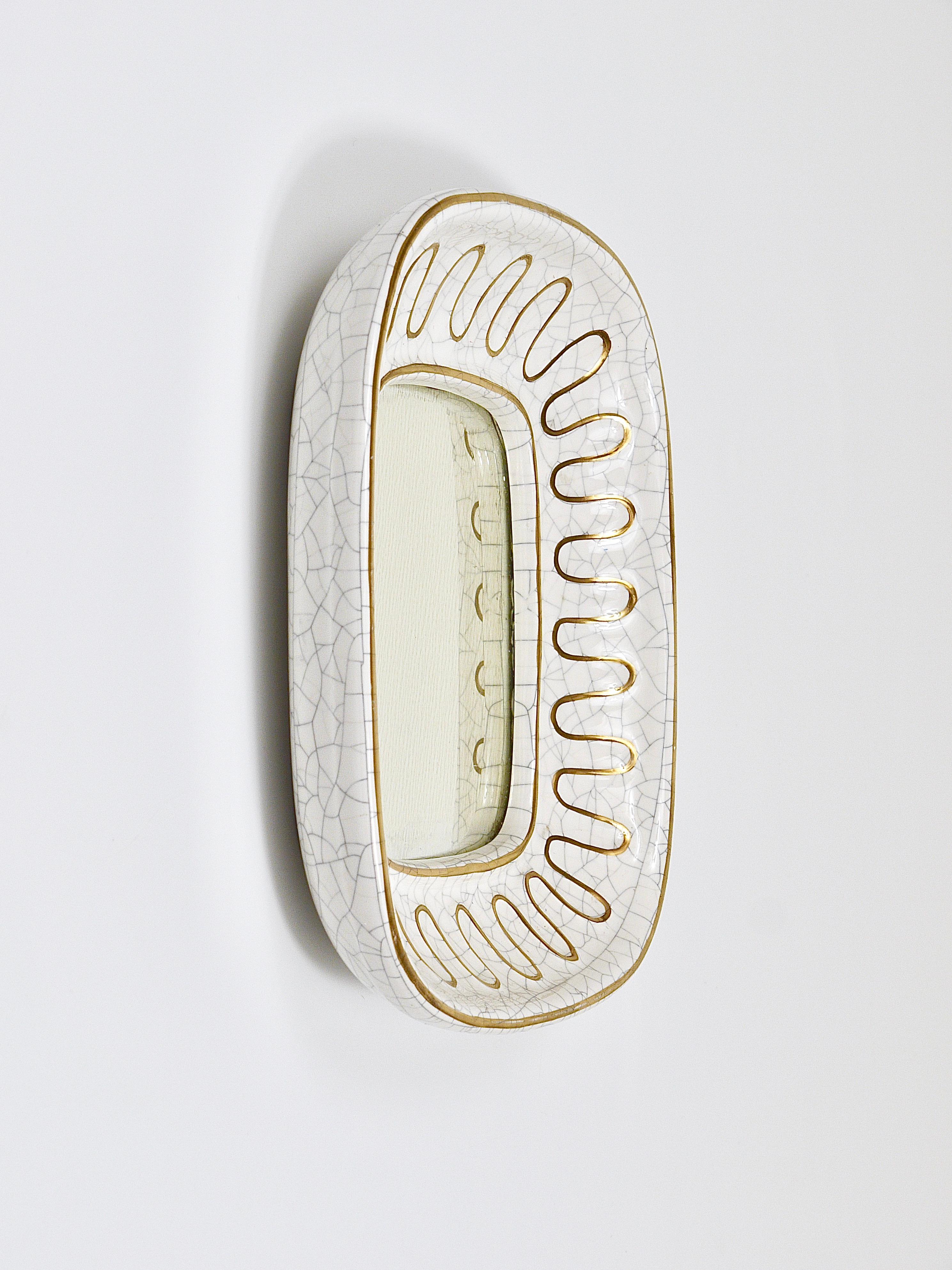 Glazed Mid-Century Golden Loop Craquelé Terracotta Wall Mirror, Gmundner Keramik, 1950s