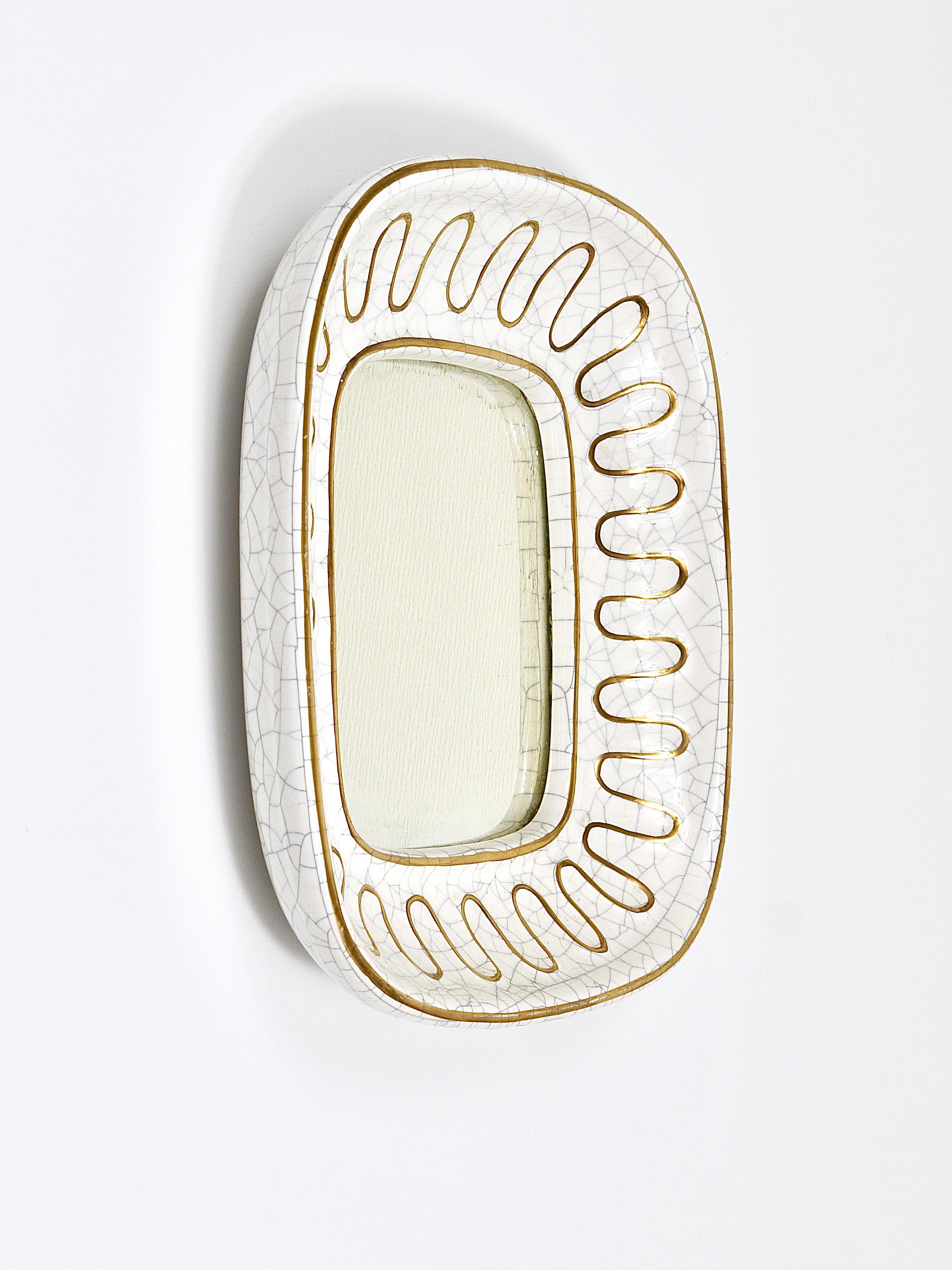 Mid-Century Golden Loop Craquelé Terracotta Wall Mirror, Gmundner Keramik, 1950s In Good Condition In Vienna, AT