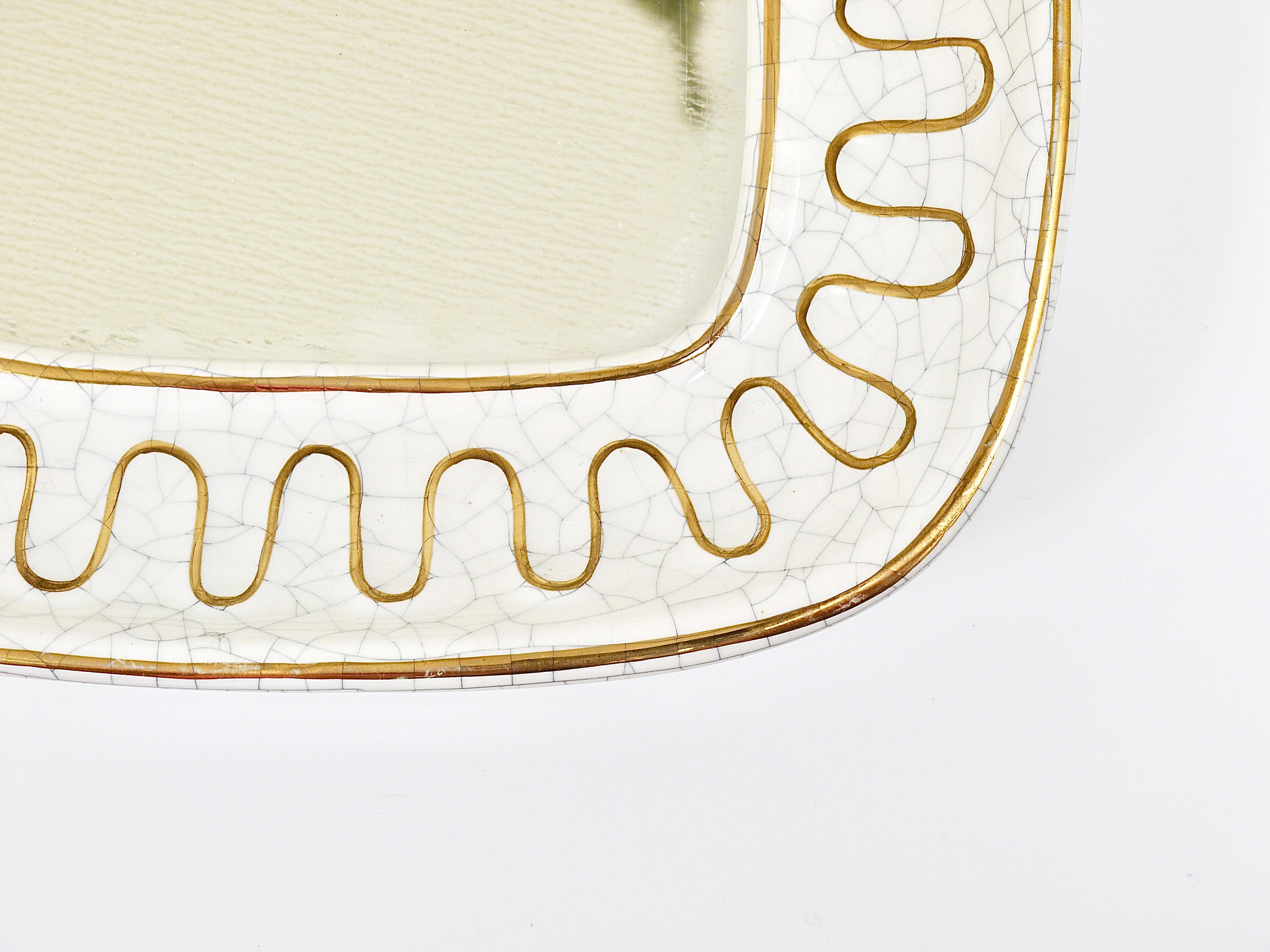 20th Century Mid-Century Golden Loop Craquelé Terracotta Wall Mirror, Gmundner Keramik, 1950s