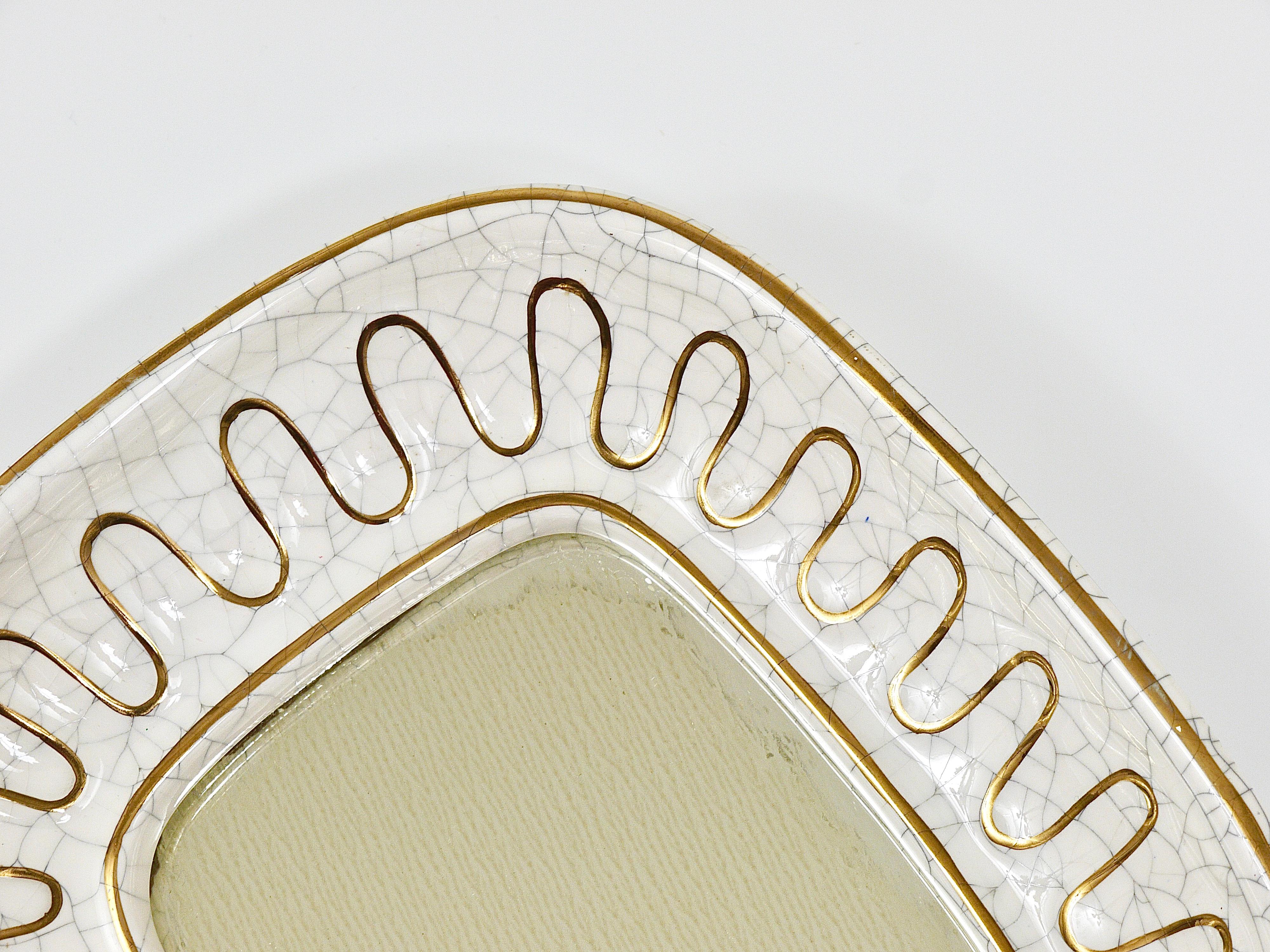 Ceramic Mid-Century Golden Loop Craquelé Terracotta Wall Mirror, Gmundner Keramik, 1950s