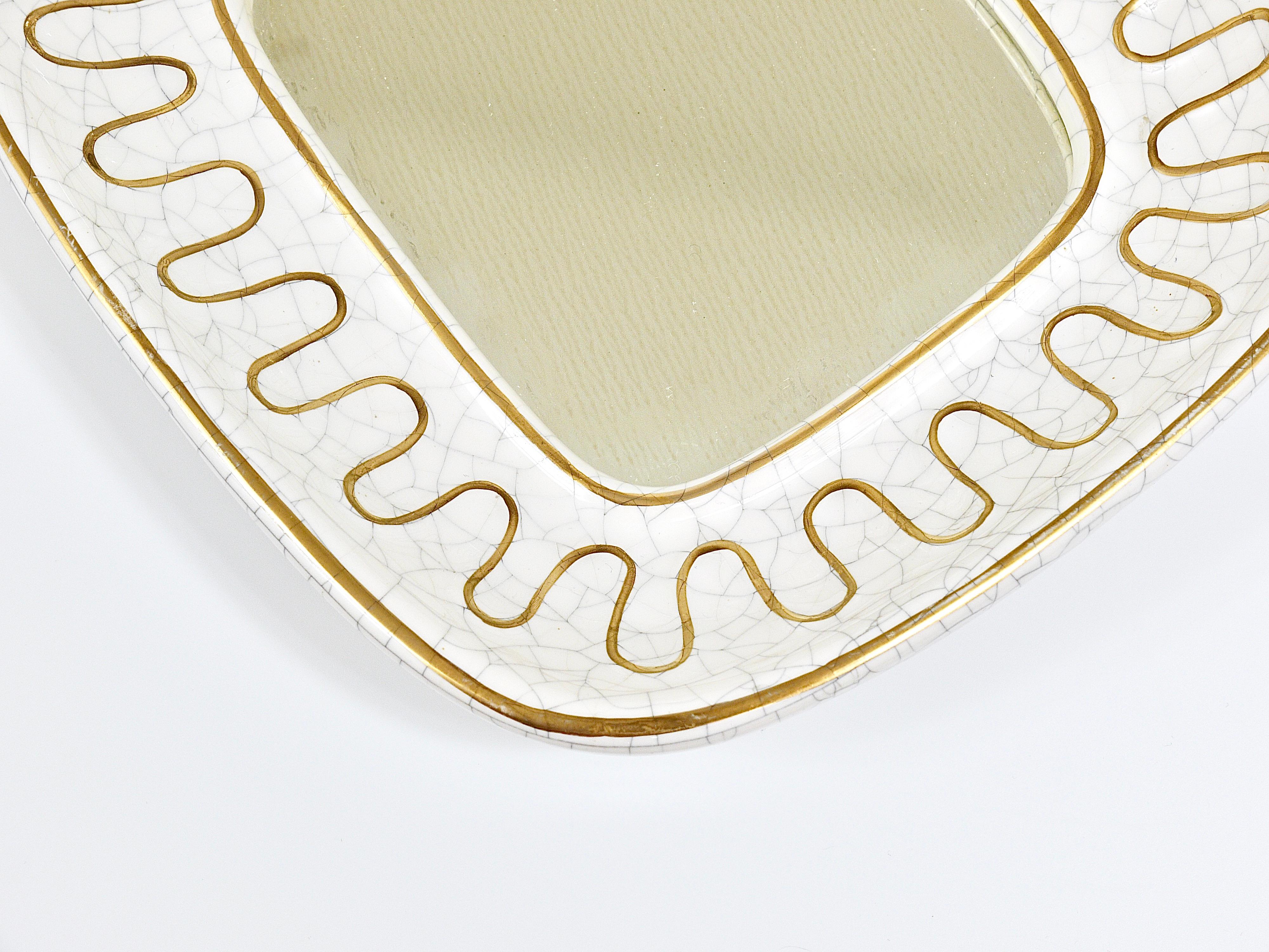 Mid-Century Golden Loop Craquelé Terracotta Wall Mirror, Gmundner Keramik, 1950s 1
