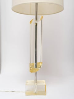 1970's Skyscraper Lamp in Gold Lucite in the Style of Karl Springer