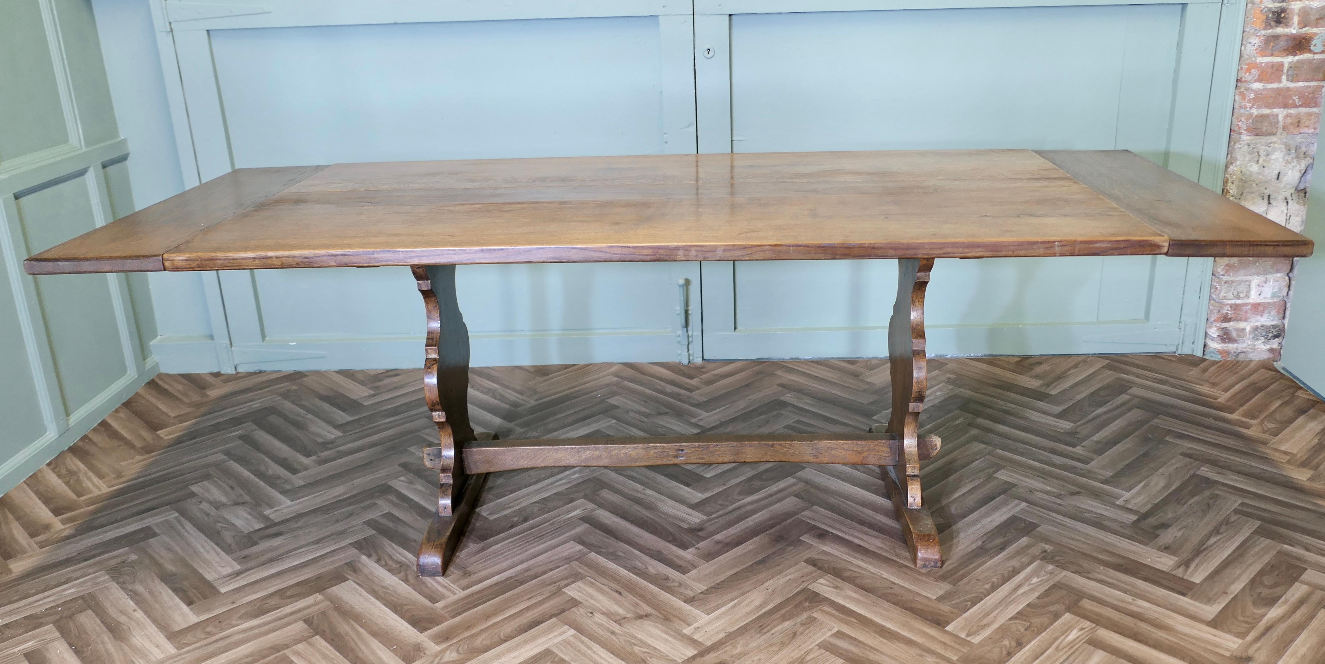 Country Mid Century Golden Oak Extending Refectory Table For Sale