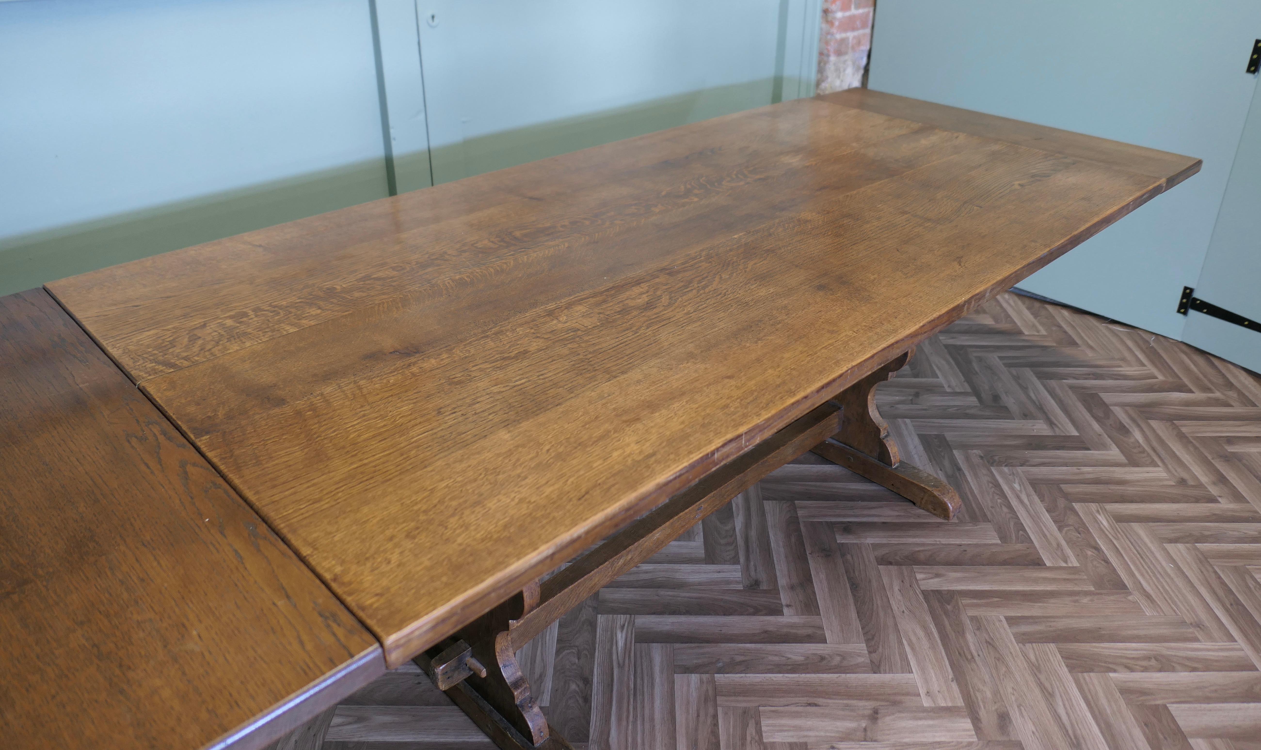 20th Century Mid Century Golden Oak Extending Refectory Table For Sale