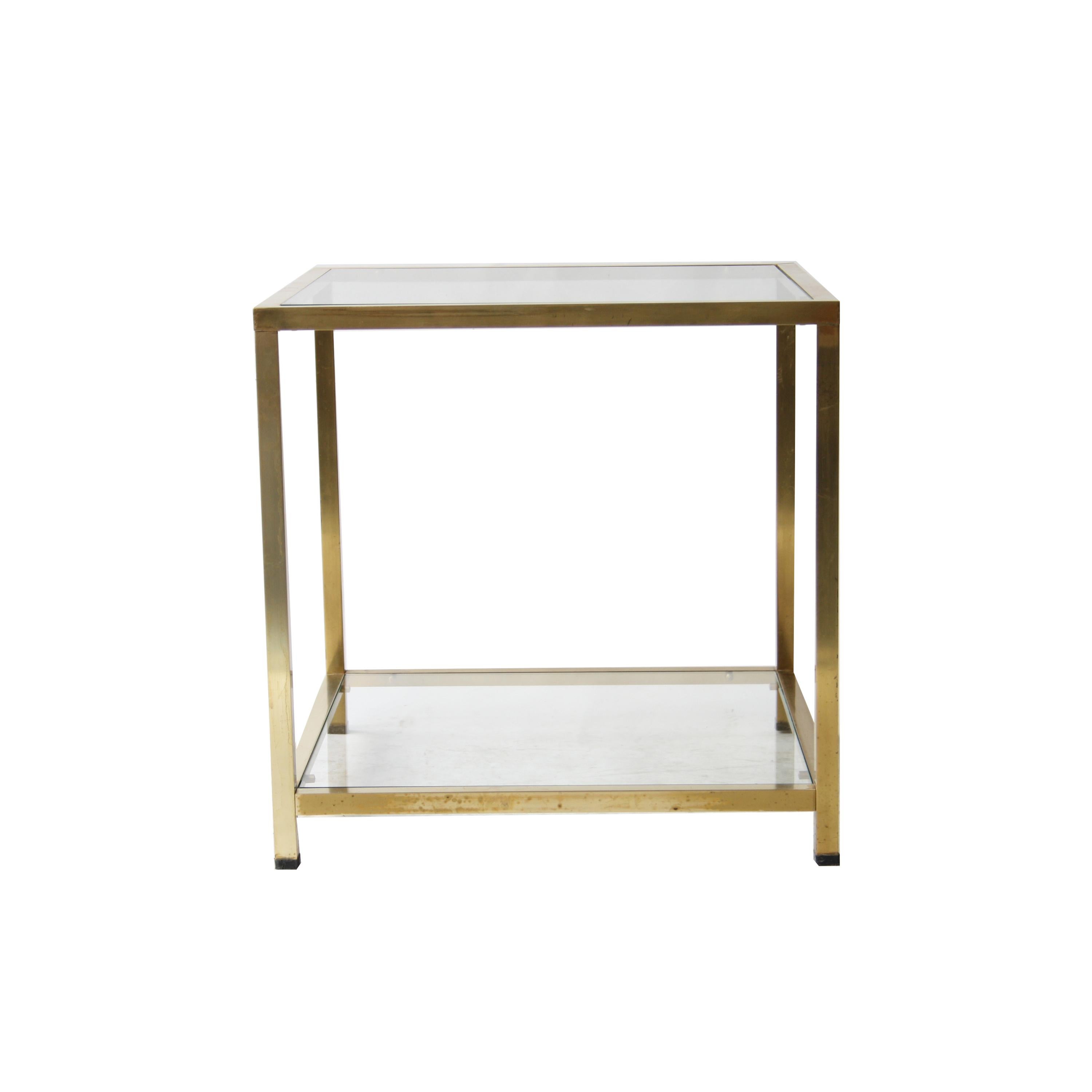 Side table with structure made of brass, with glass top.