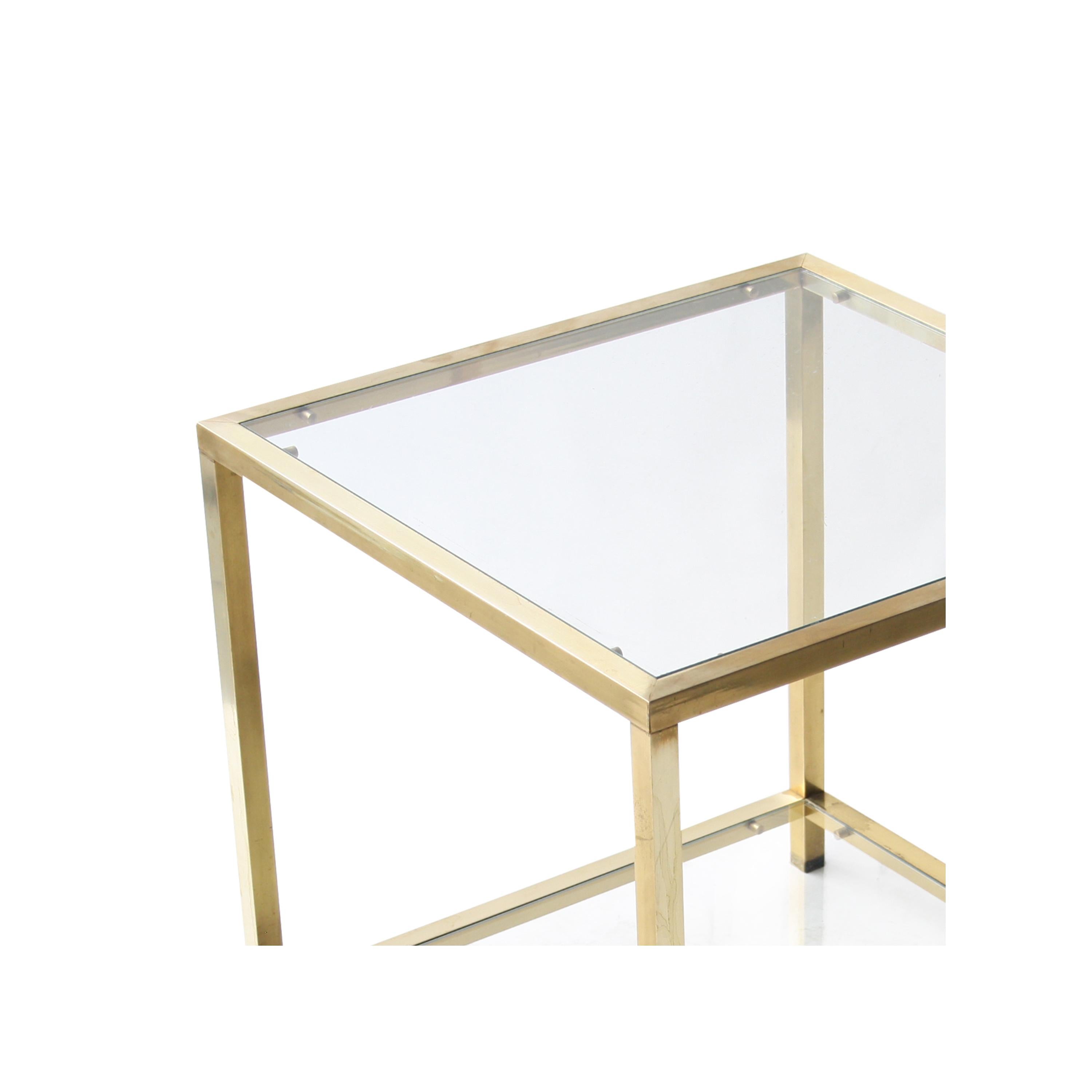 Mid-Century Modern Midcentury Golden Square Brass and Glass Side French Table, France, 1970