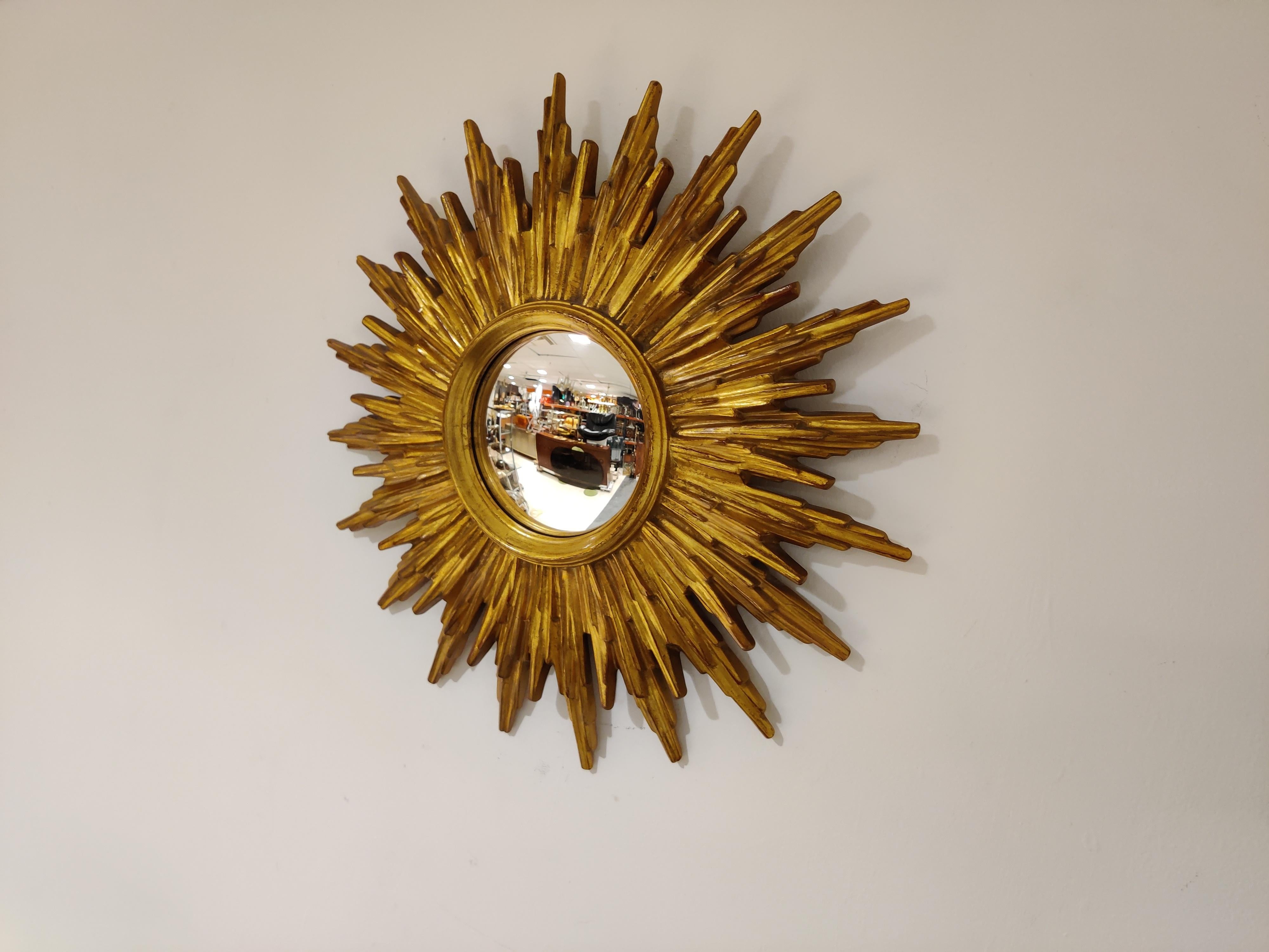 Belgian Midcentury Golden Sunburst Mirror, 1960s