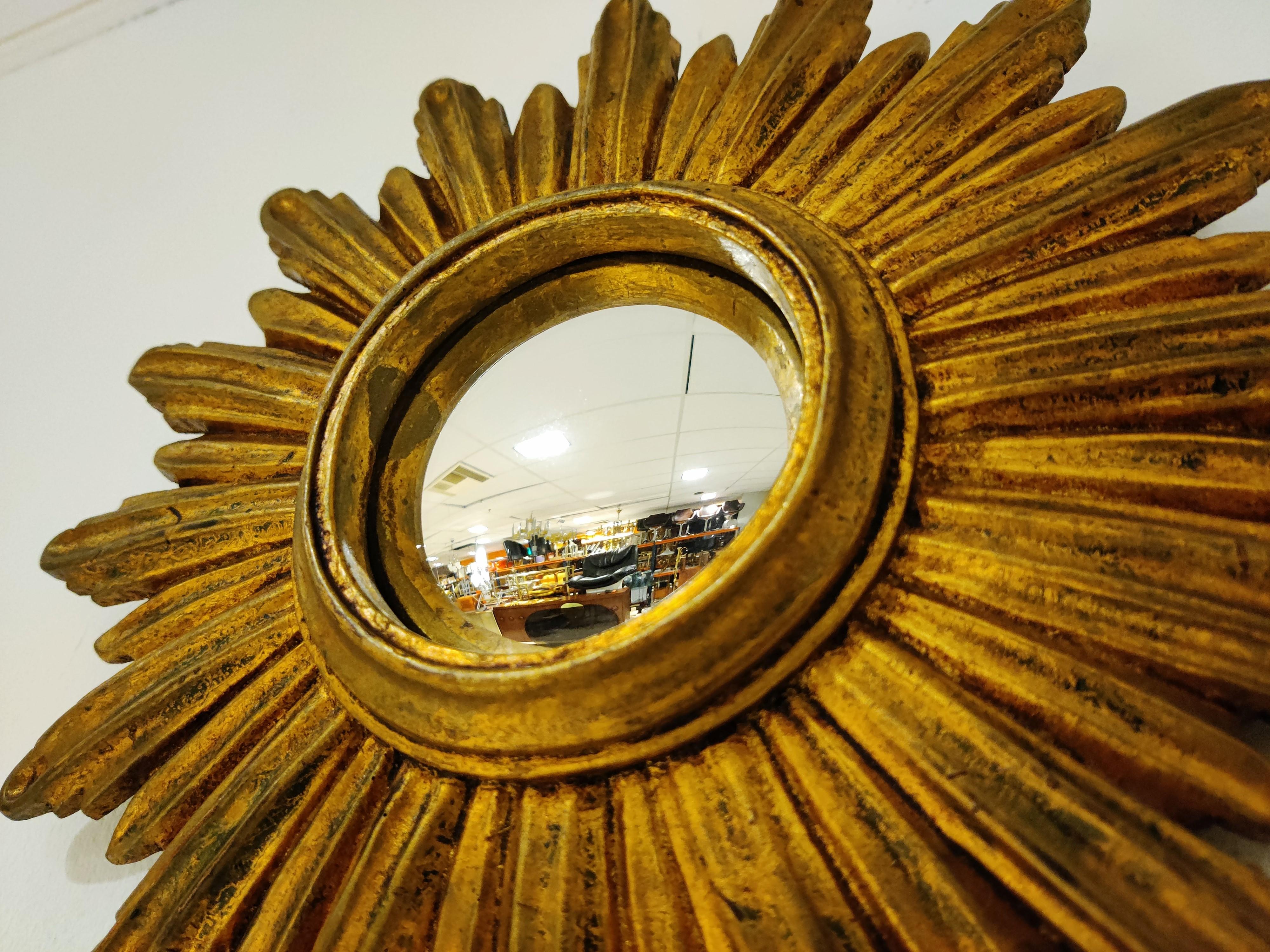 Belgian Midcentury Golden Sunburst Mirror, 1960s