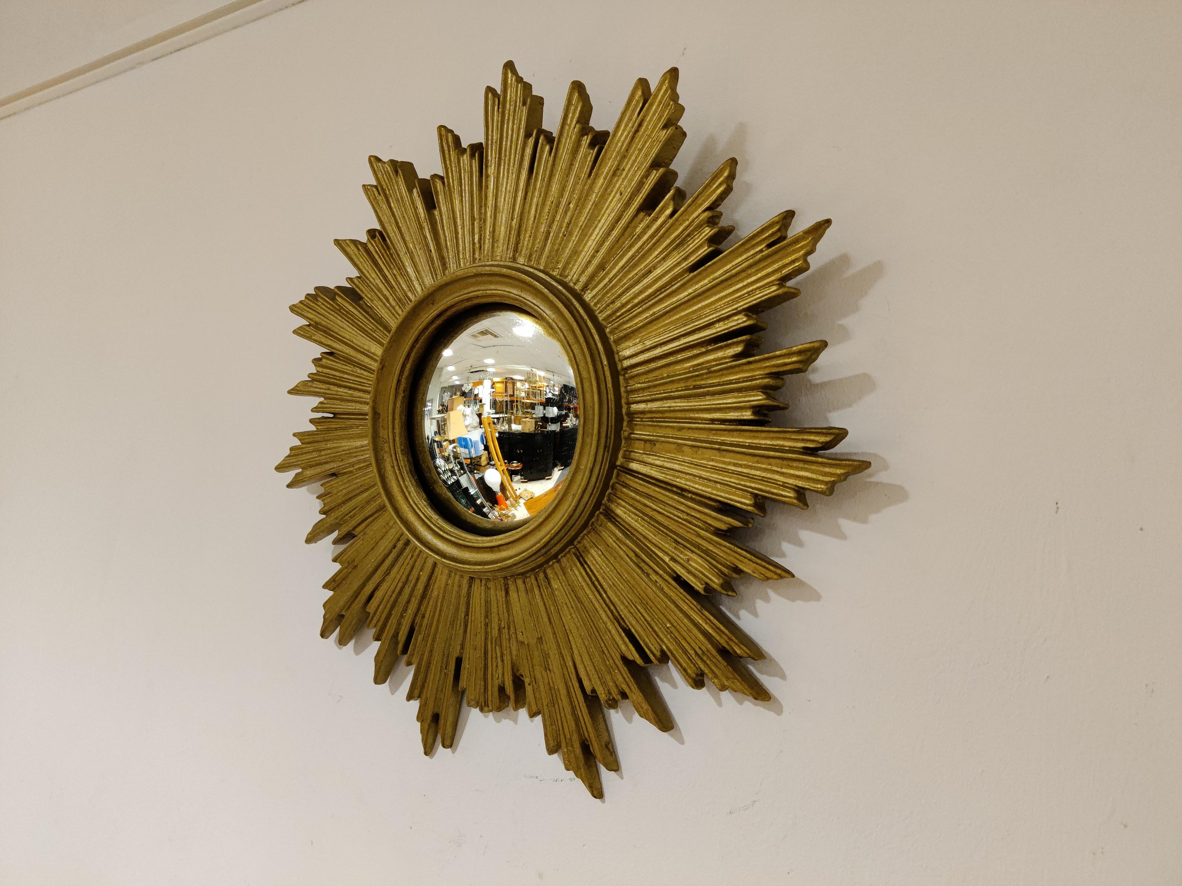 Belgian Mid Century Golden Sunburst Mirror, 1960s