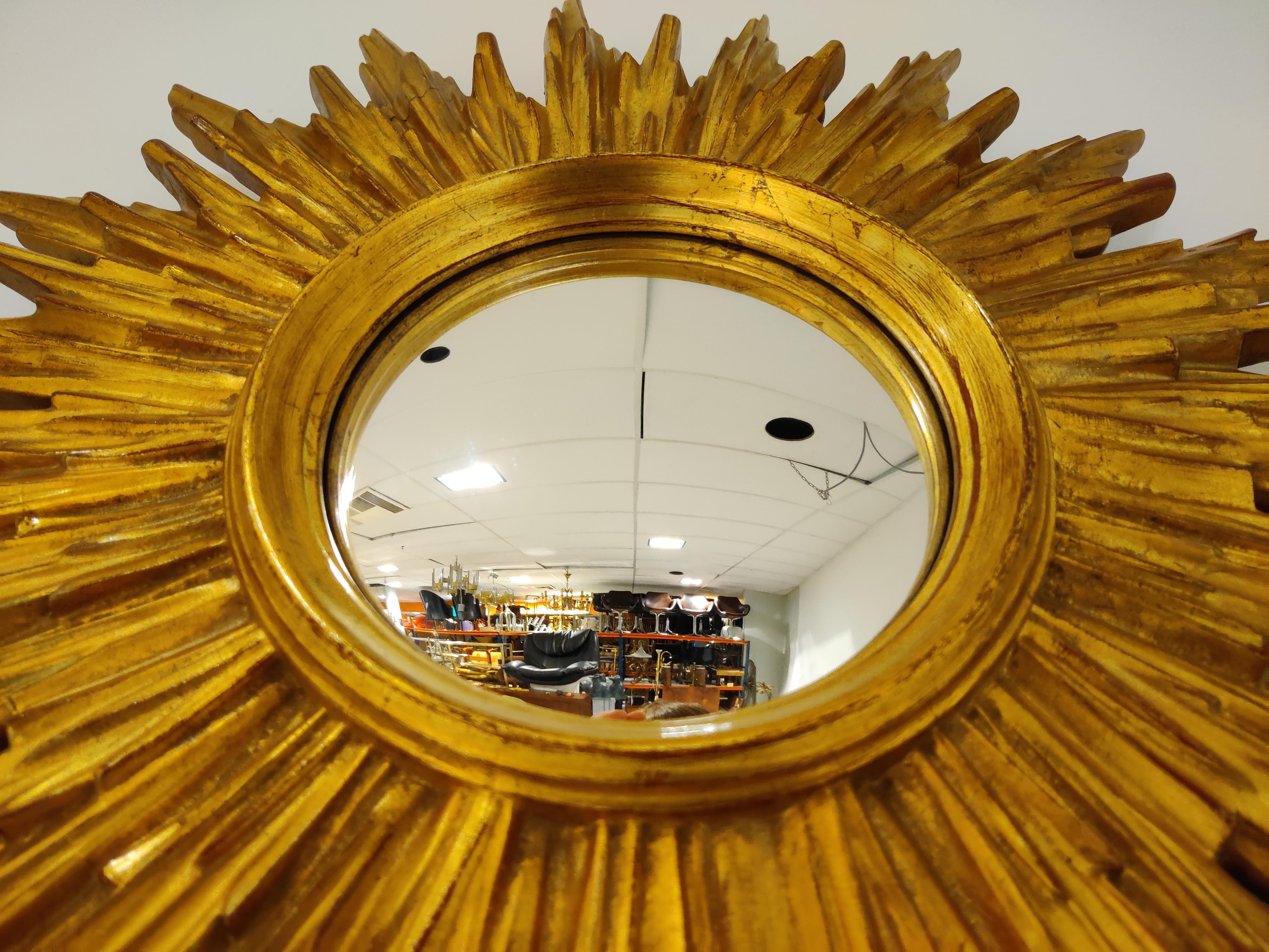 Midcentury Golden Sunburst Mirror, 1960s In Good Condition In HEVERLEE, BE