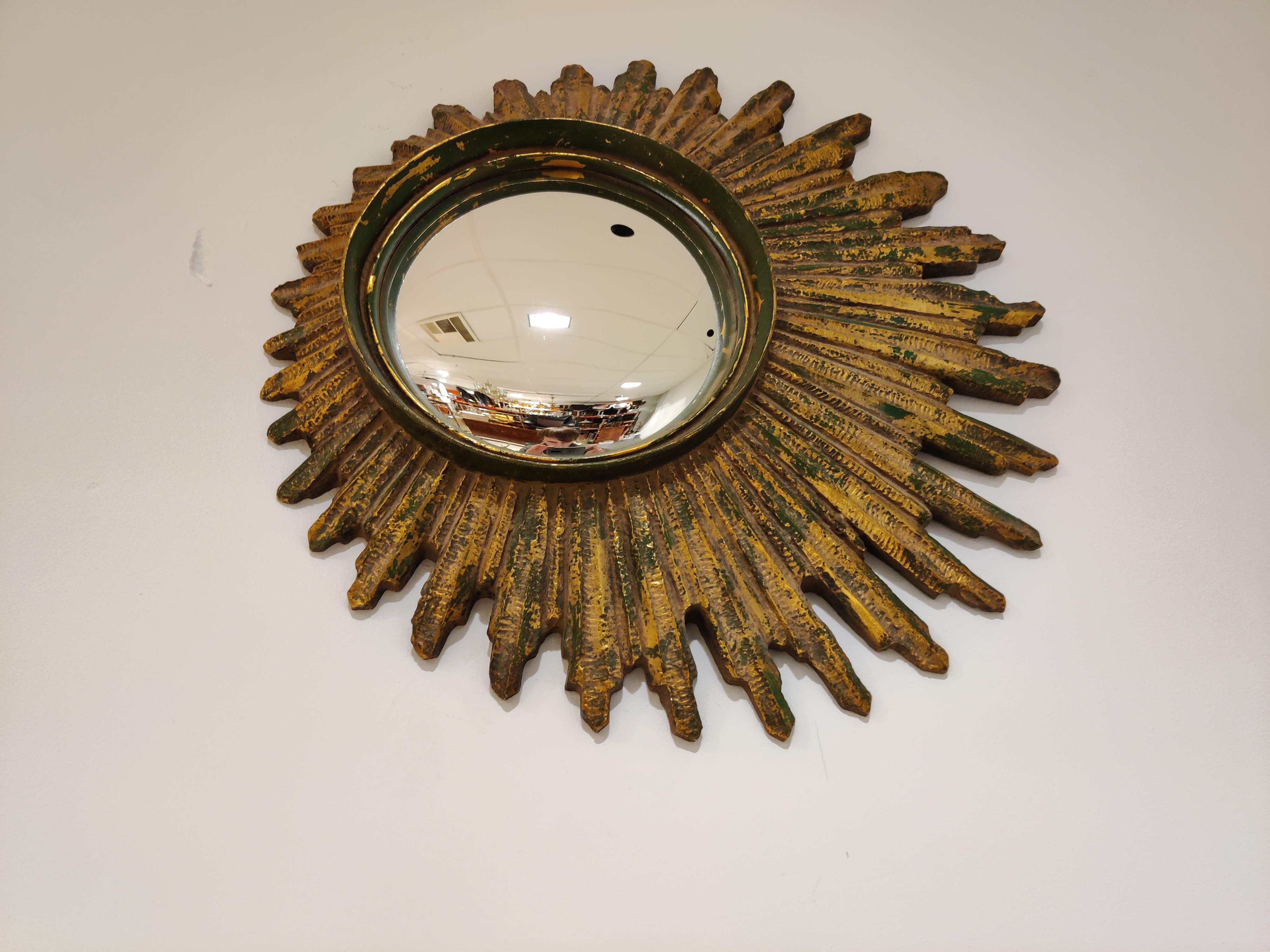 Midcentury Golden Sunburst Mirror, 1960s In Good Condition In HEVERLEE, BE