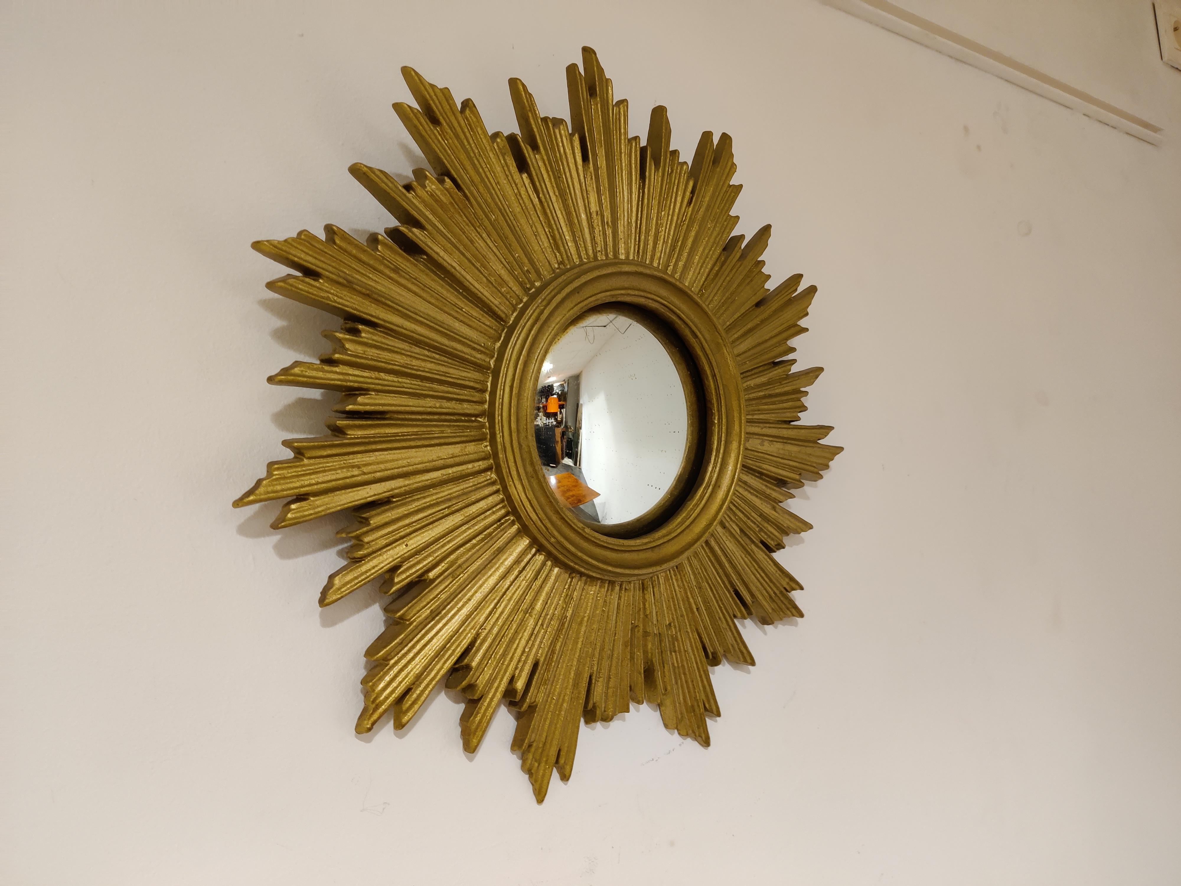 Mid Century Golden Sunburst Mirror, 1960s In Fair Condition In HEVERLEE, BE