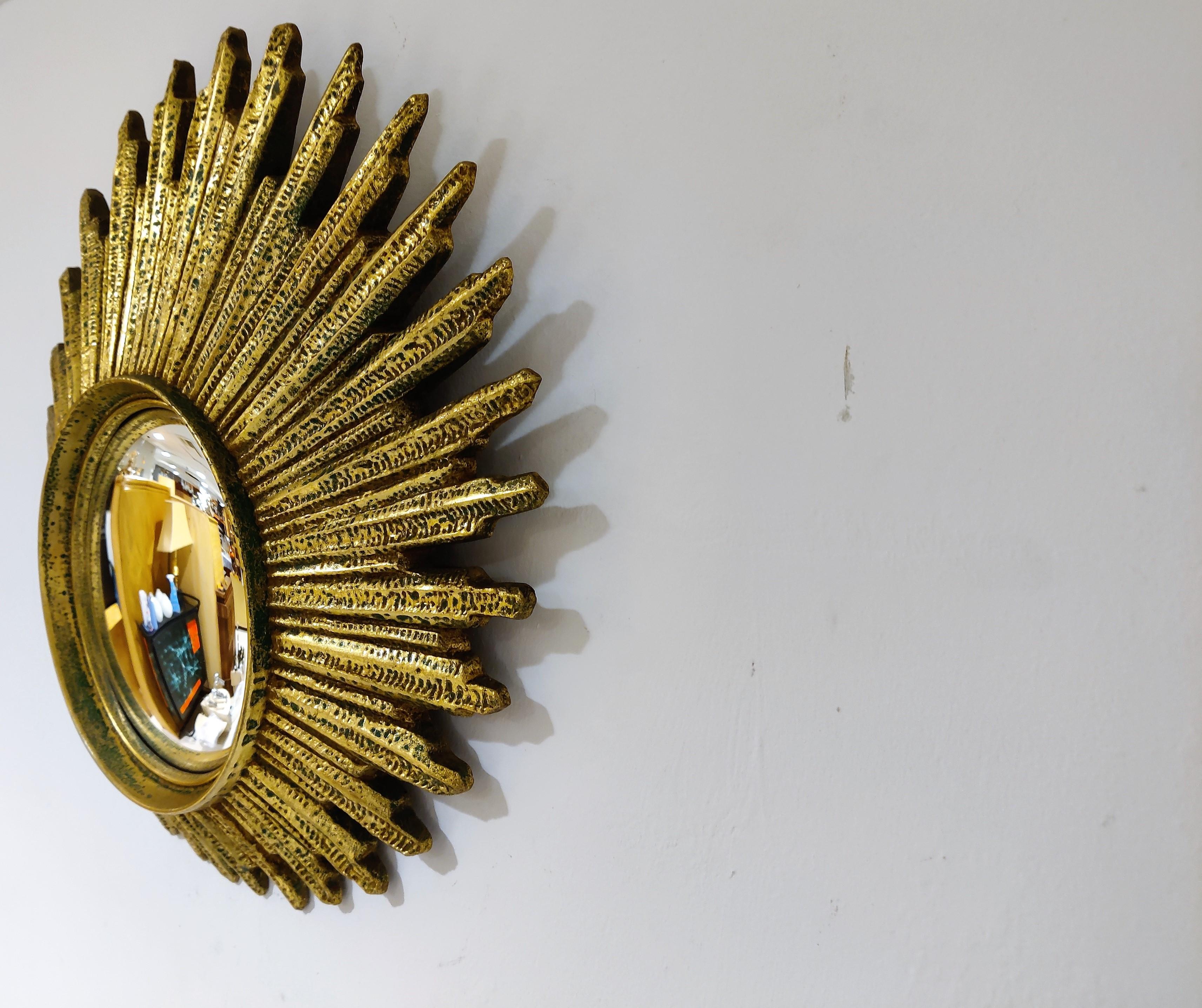 Mid-20th Century Mid Century Golden Sunburst Mirror, 1960s For Sale