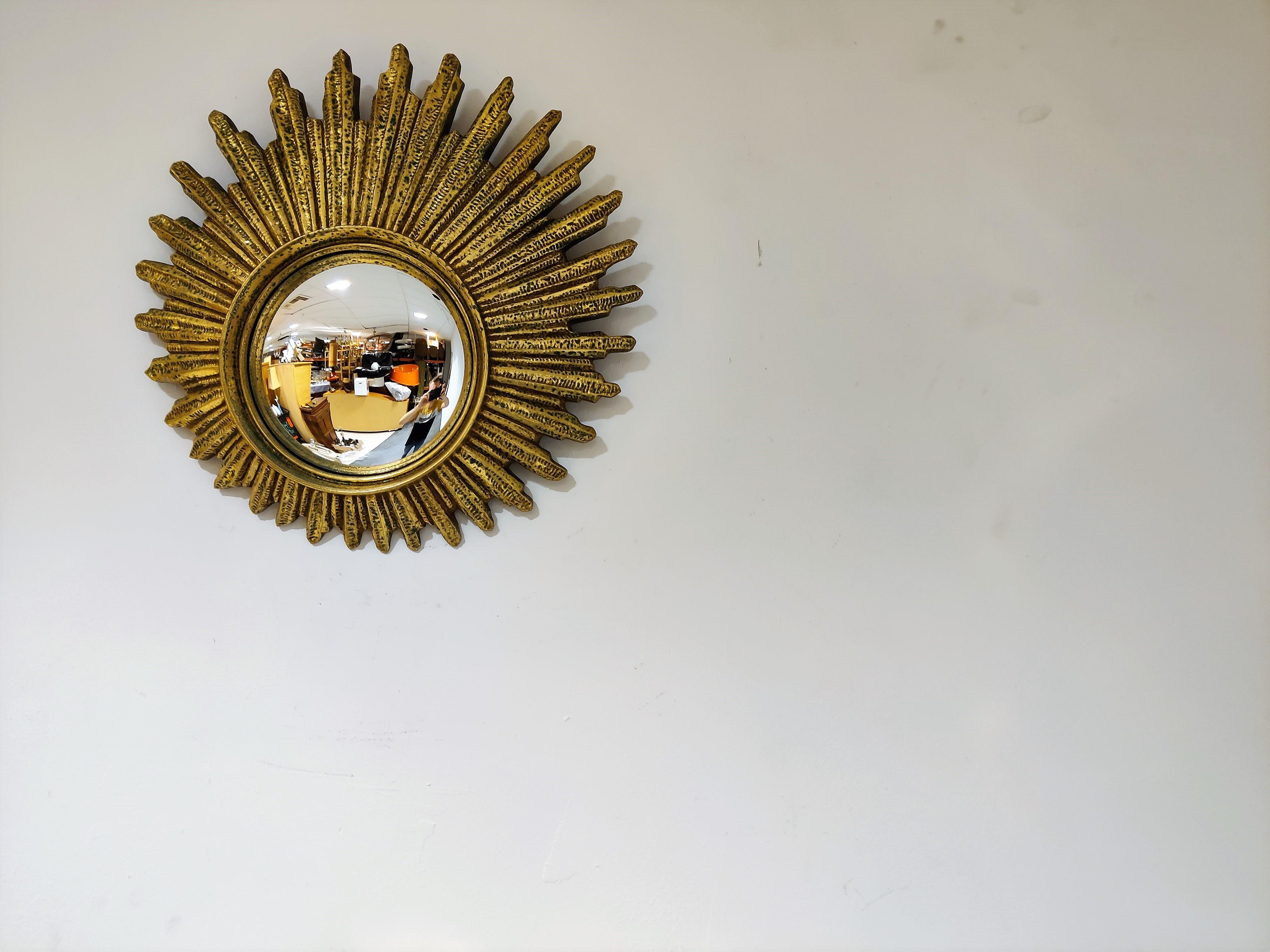 Mid Century Golden Sunburst Mirror, 1960s For Sale 1