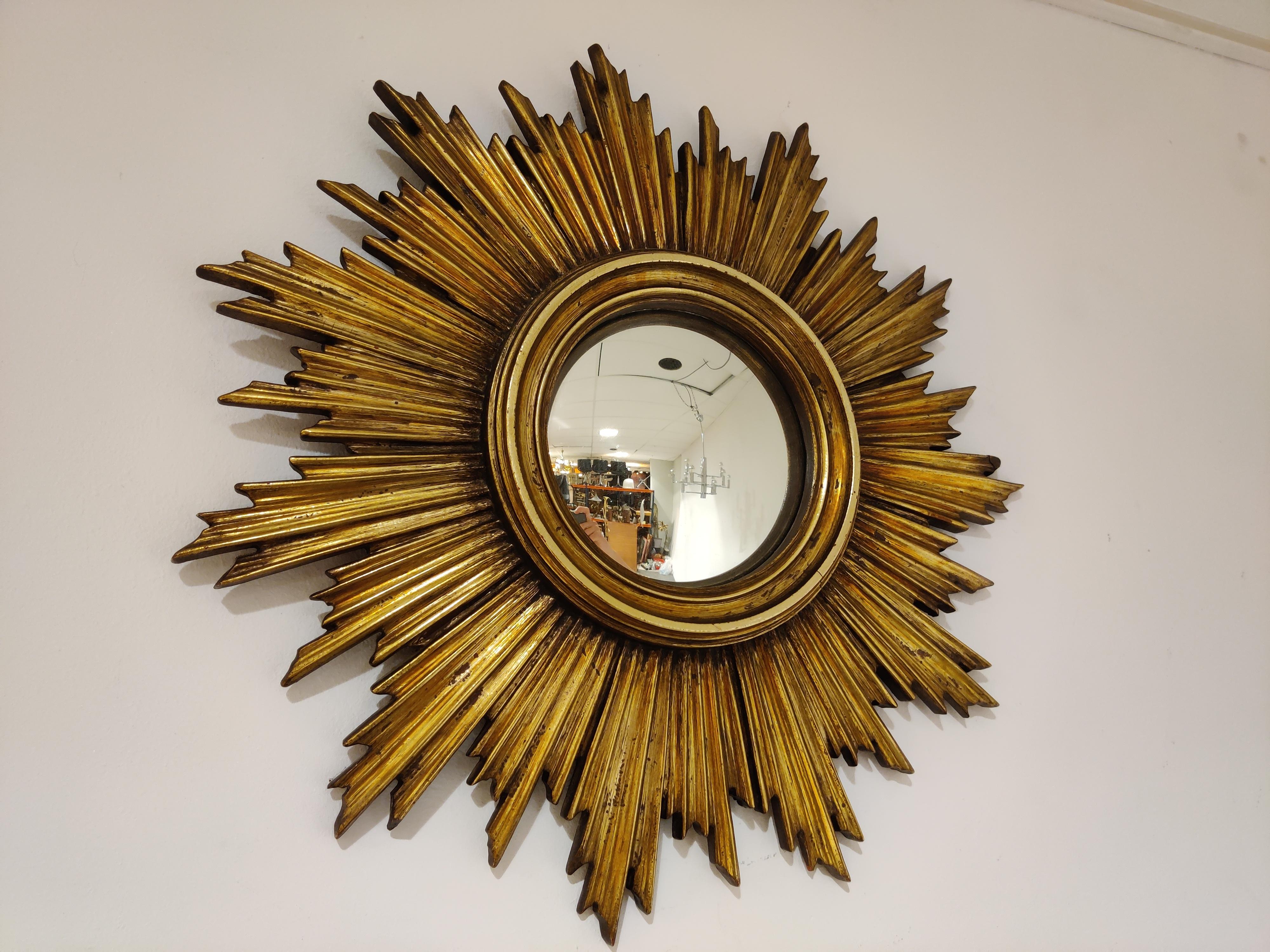 Mid-20th Century Mid Century Golden Sunburst Mirror