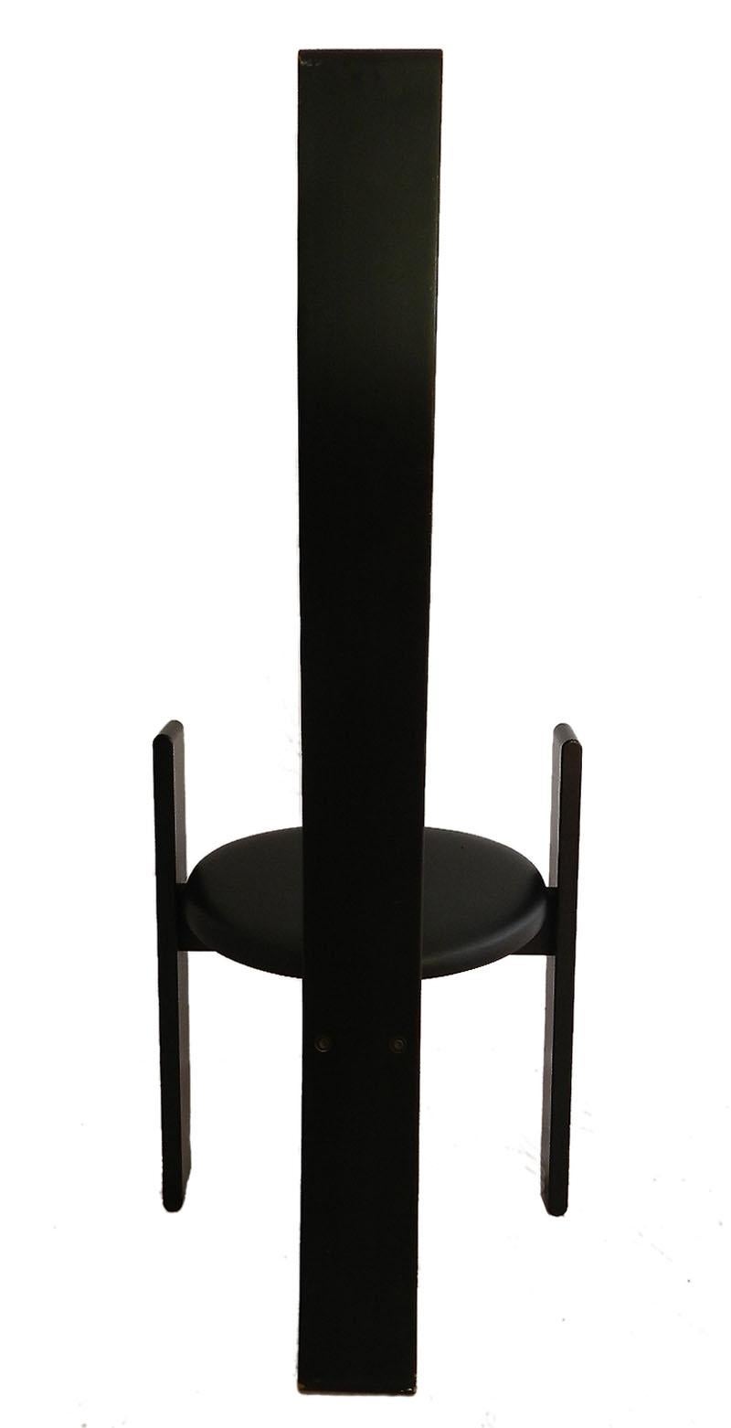 Italian Midcentury Golem Chair by Vico Magistretti 1970s Black Leather Laquered Wood 