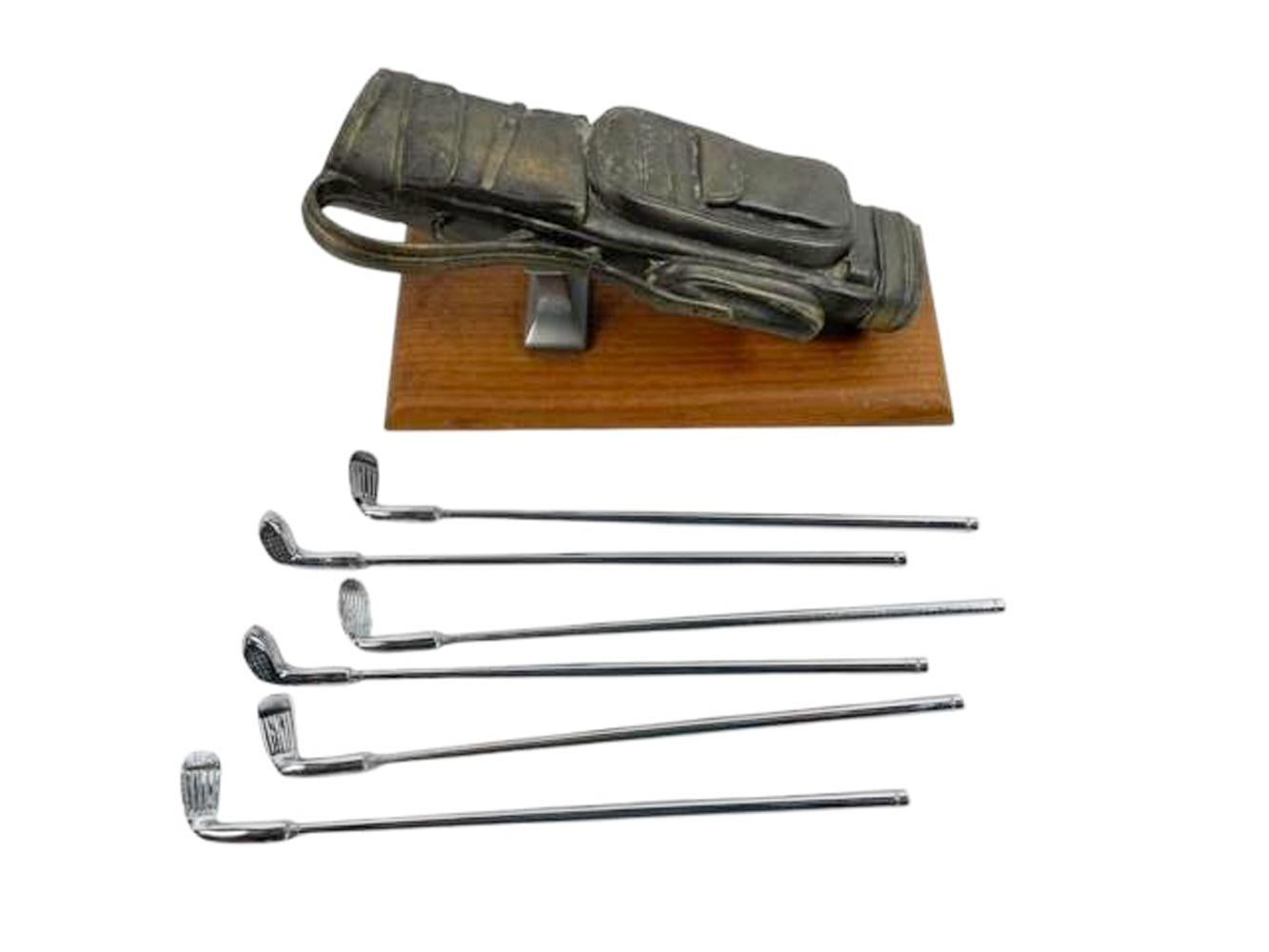 20th Century Mid-Century Golf Themed Cocktail Stirrers / Muddlers in a Golf Bag Stand For Sale