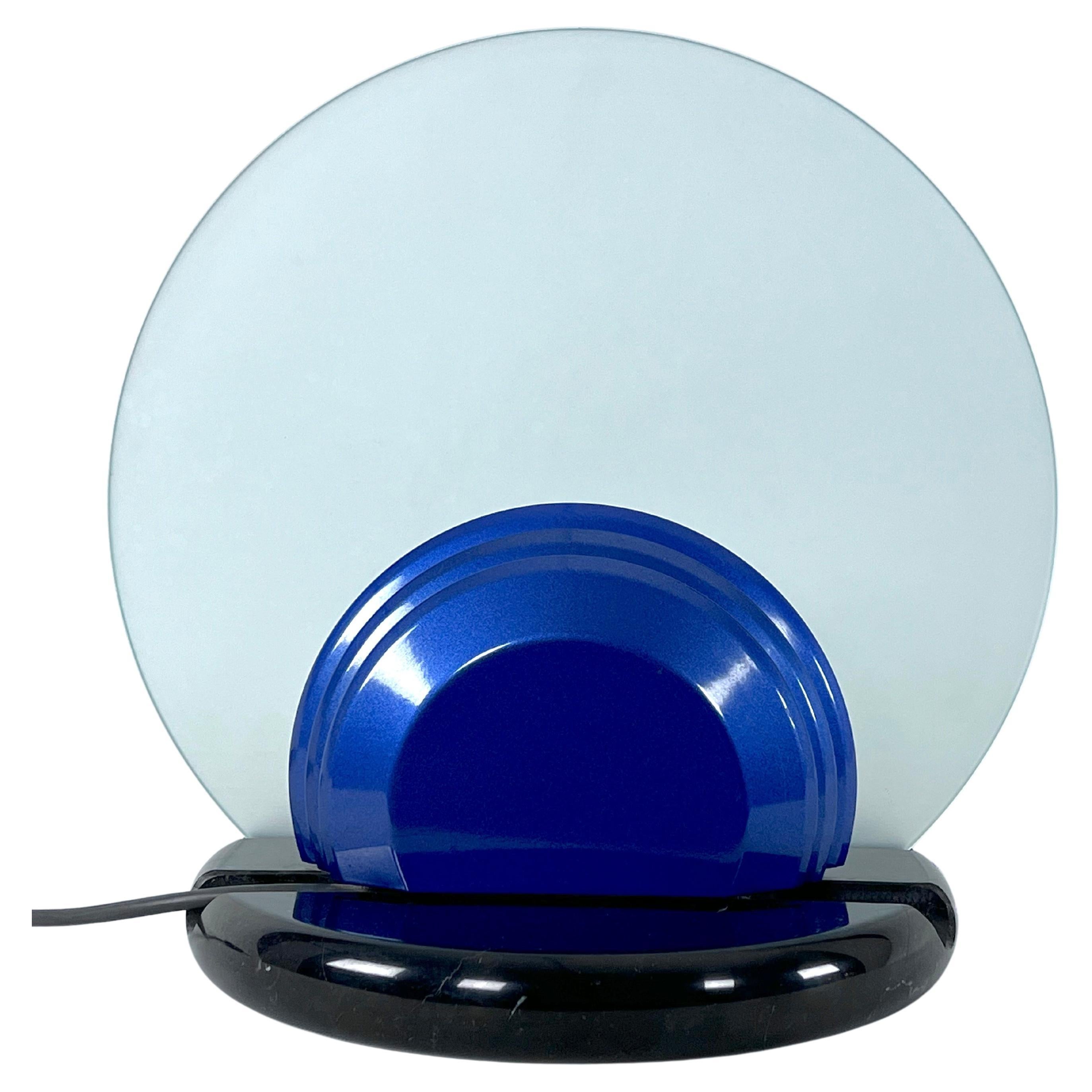 Midcentury Gong Table Lamp in Marble and Glass by Bruno Gecchelin for Skipper. 