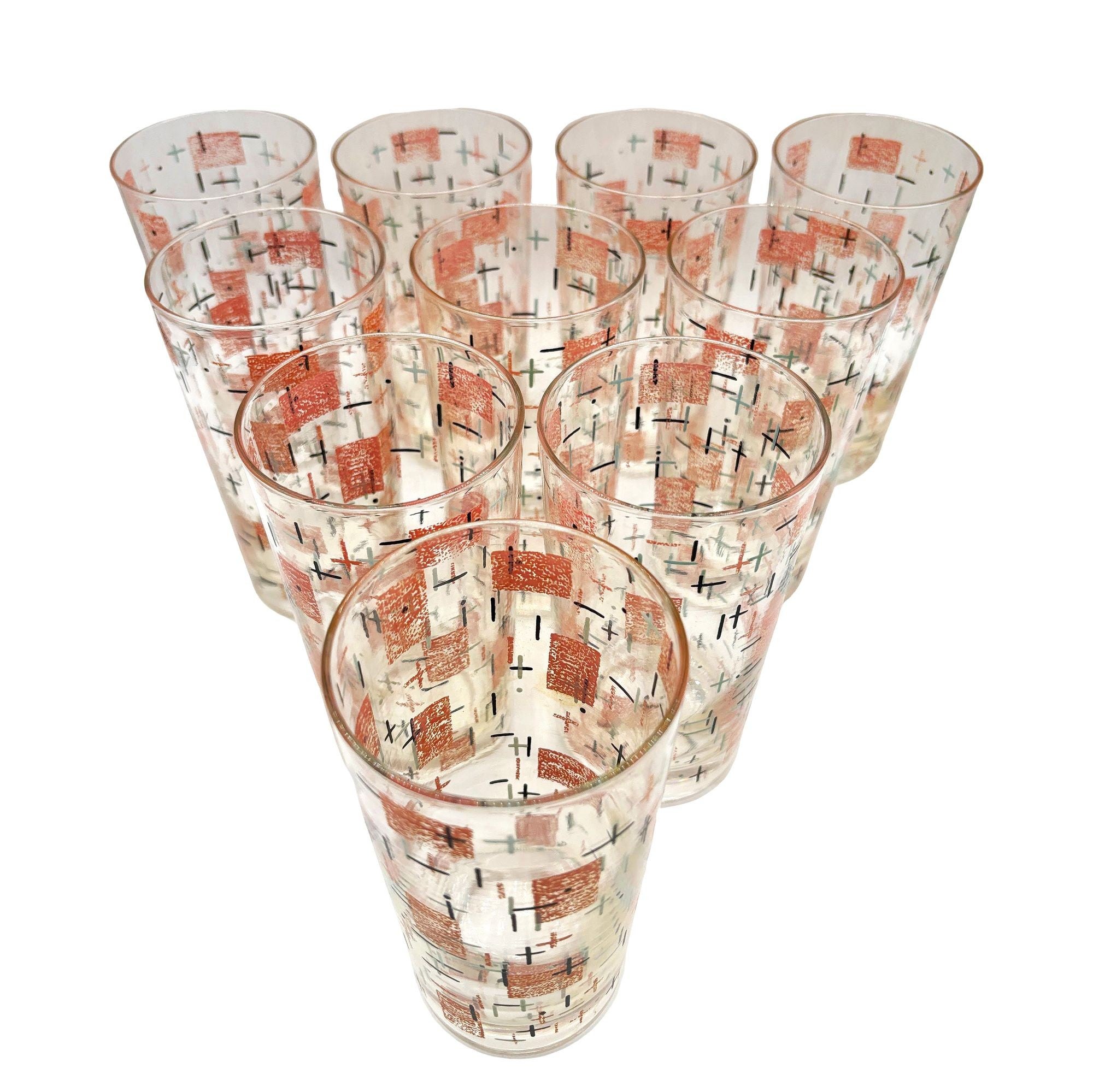 Mid-Century Googie Print Atomic & Starbursts Midmod Cocktail Glass, Set of 10